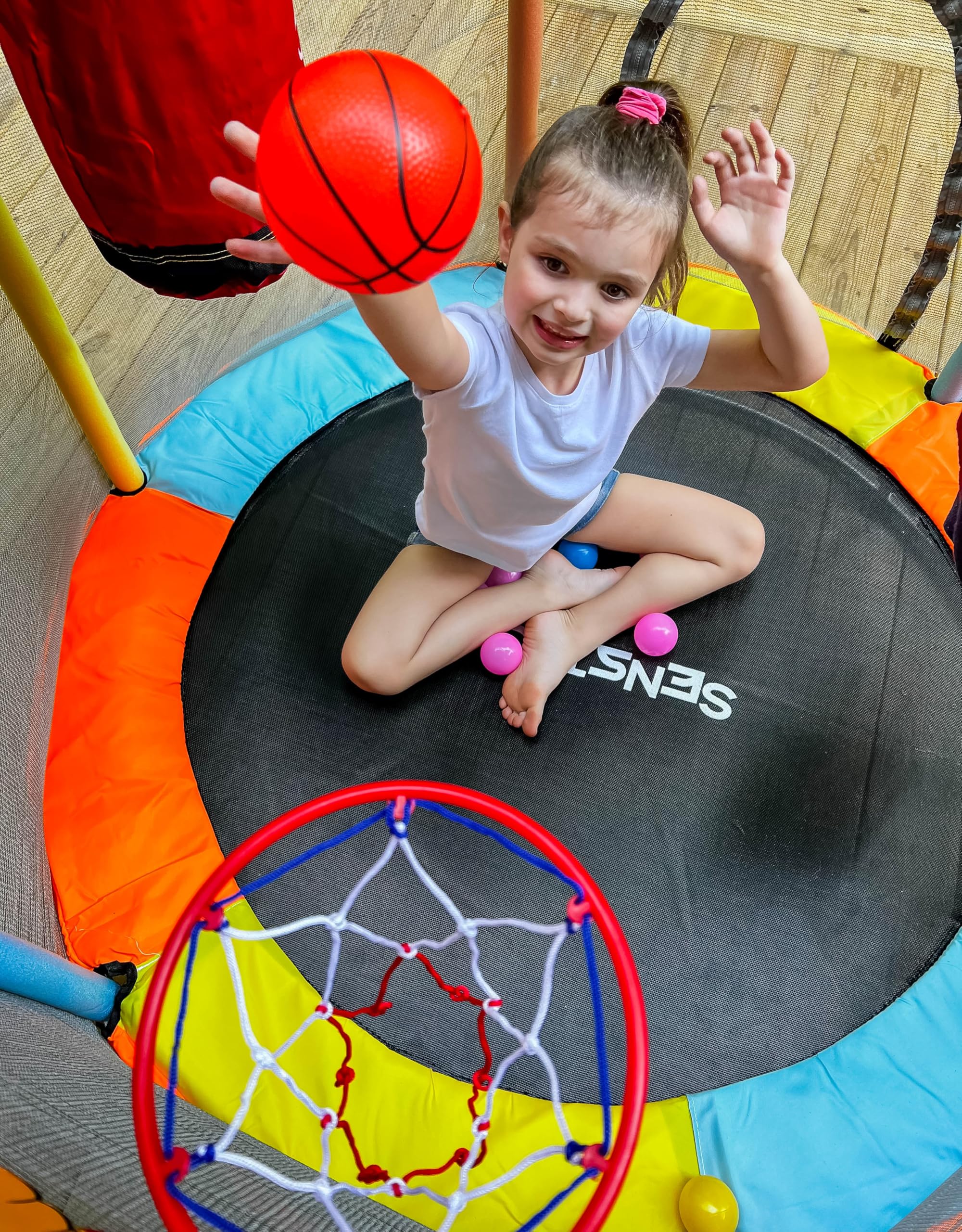 Kids Trampoline with Safety Enclosure and Adjustable Handlebar