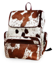 Western Cowhide Leather Diaper Backpack | Cow Print Cute Shower
