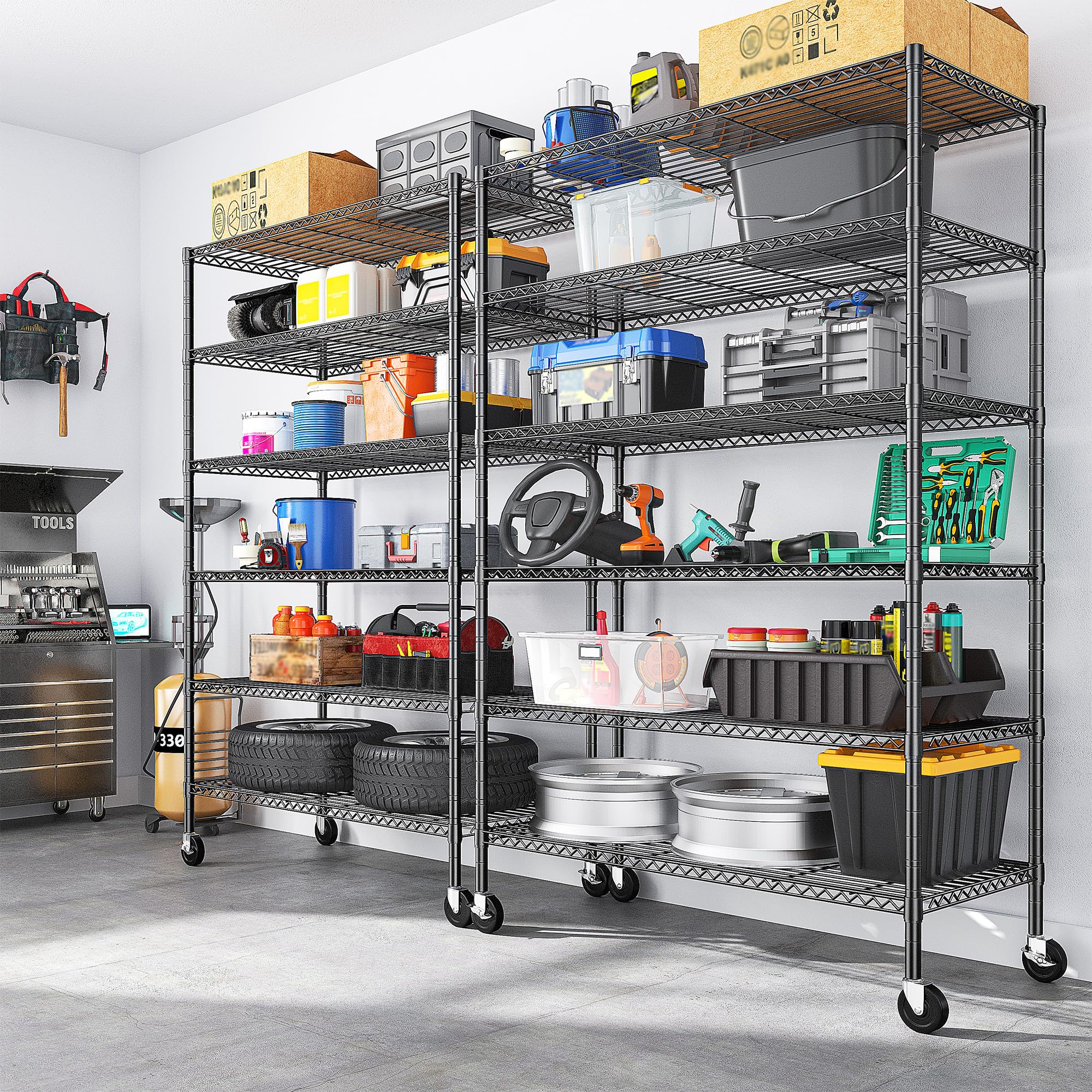 6-Tier Metal Storage Shelving with Wheels