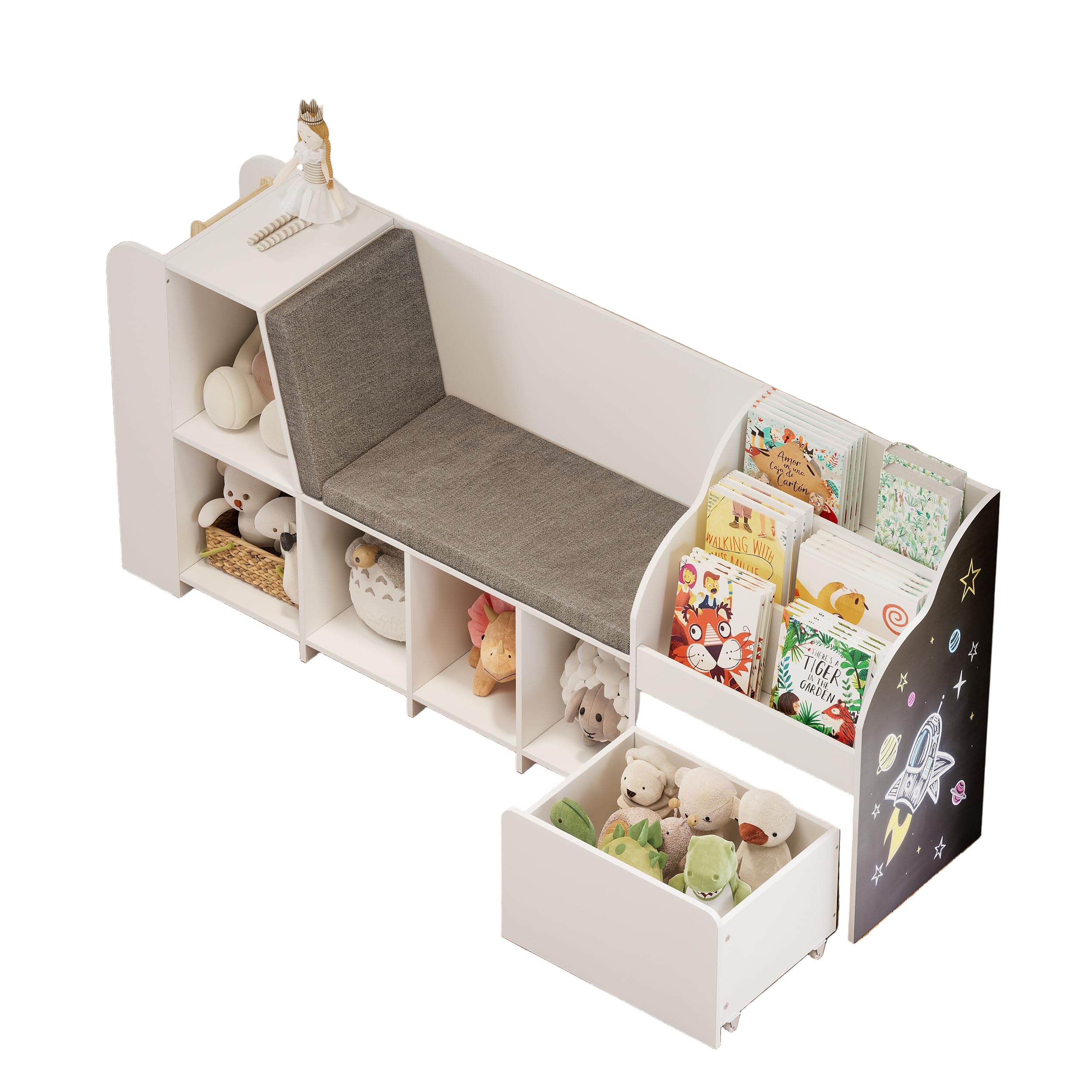 70.9" Kids Reading Nook with Bench, Kids Bookshelf