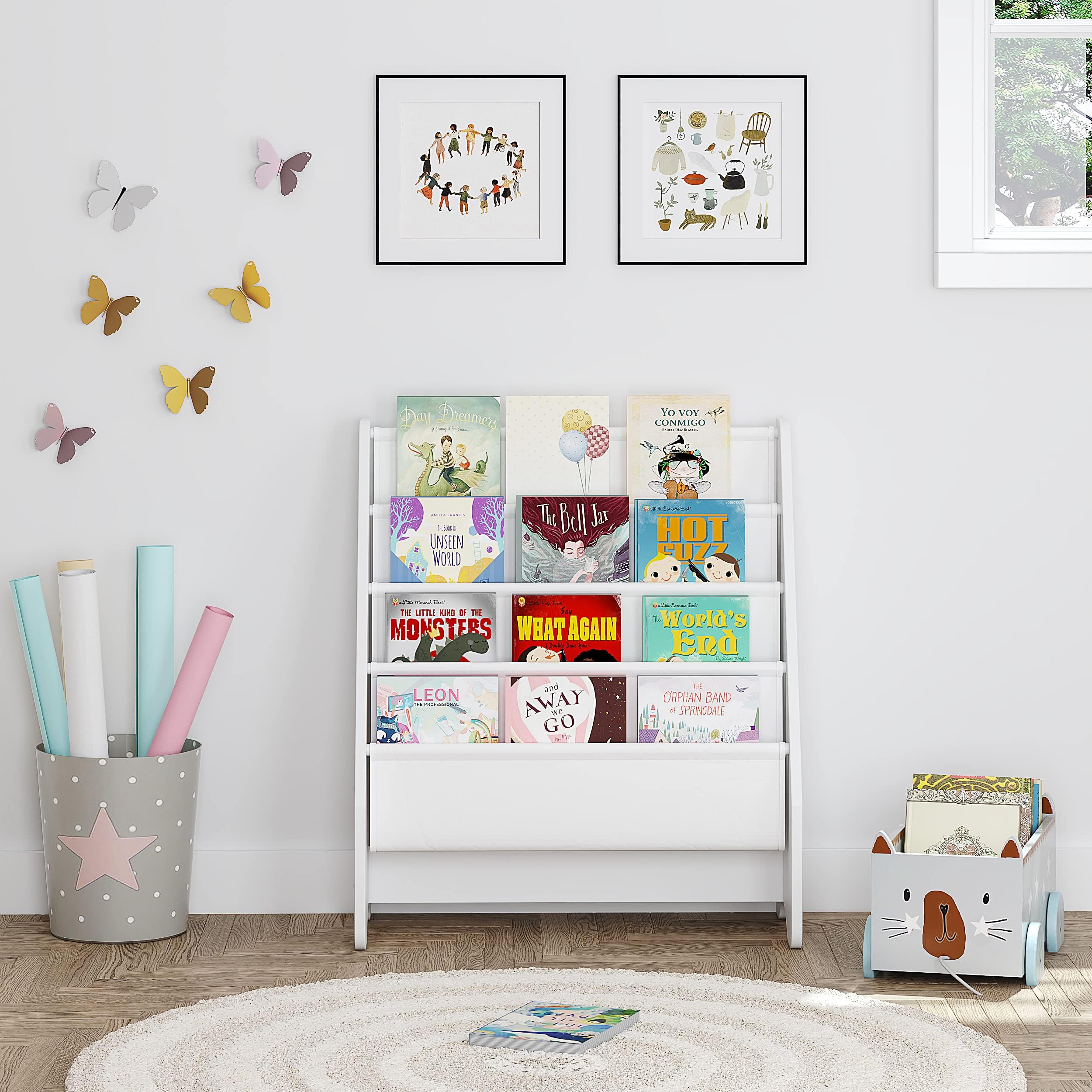 Bookshelf Storage, Book Shelf for Kids Rooms, 4 Tier Sling Toddler Bookshelf