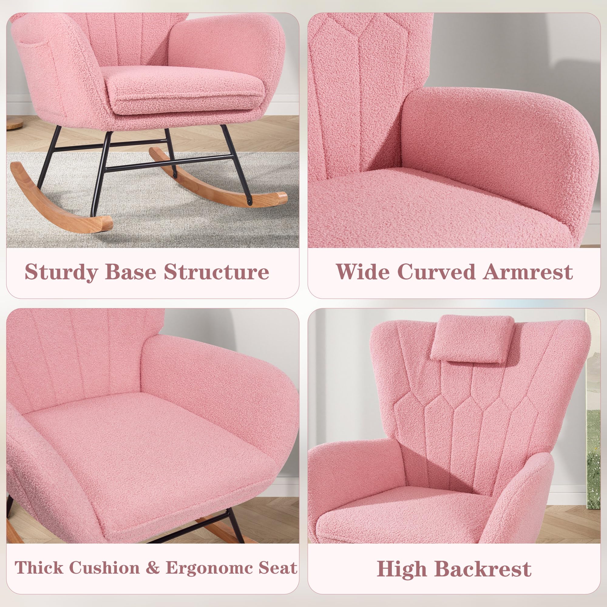 Nursery Rocking Chair with Thick Headrest