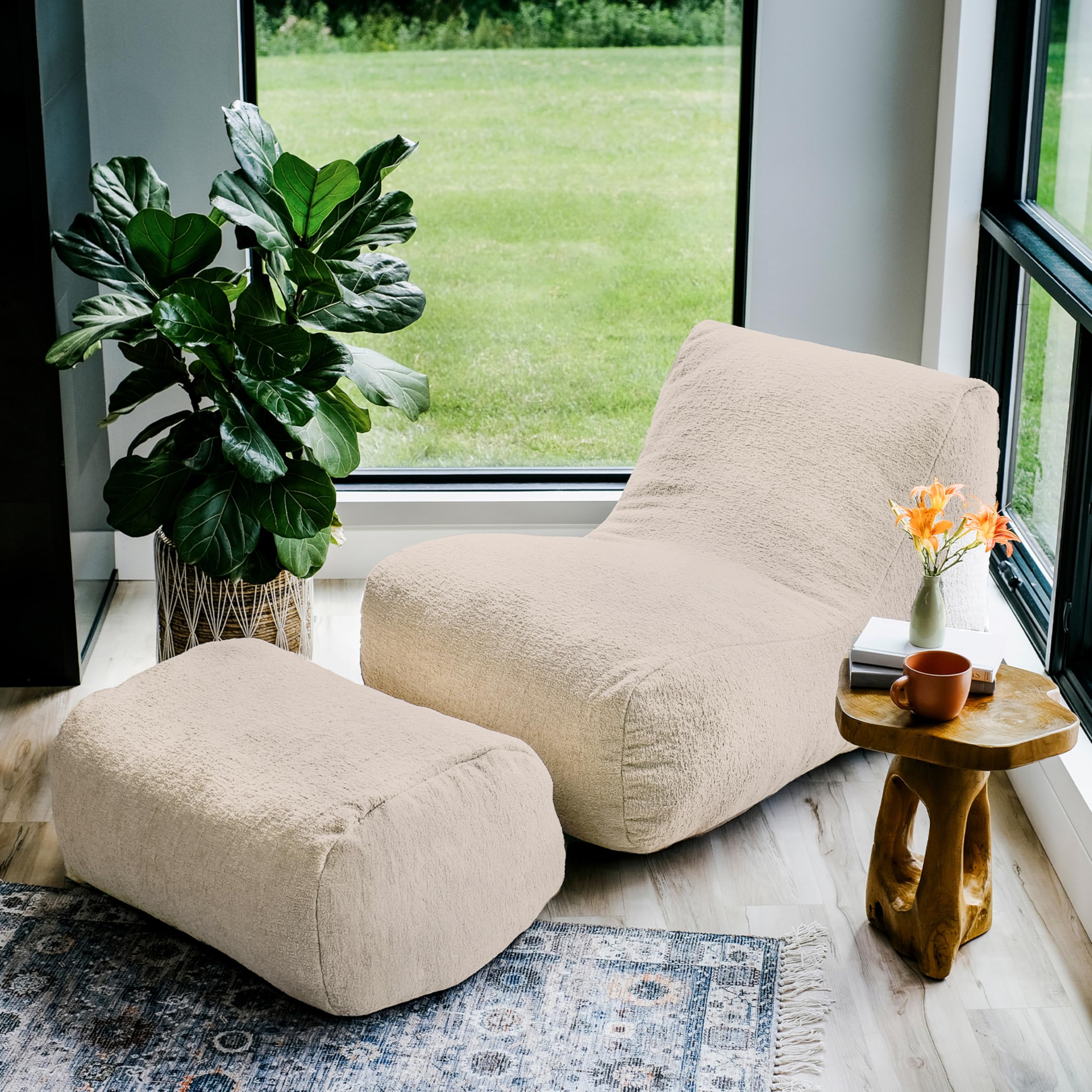 Bean Bag Ottoman Lounger Birch Soft Boucle