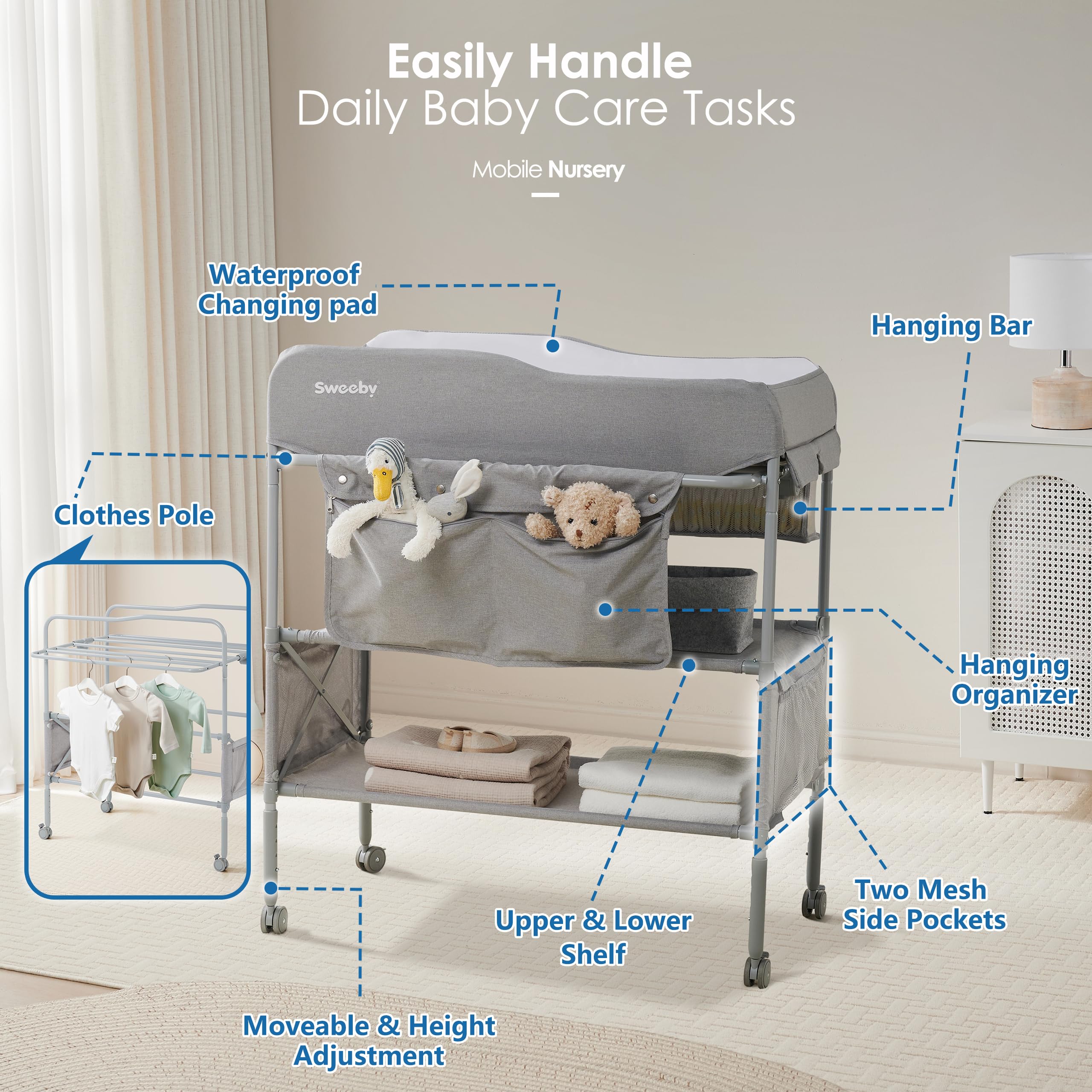 Portable Baby Changing Table with Storage