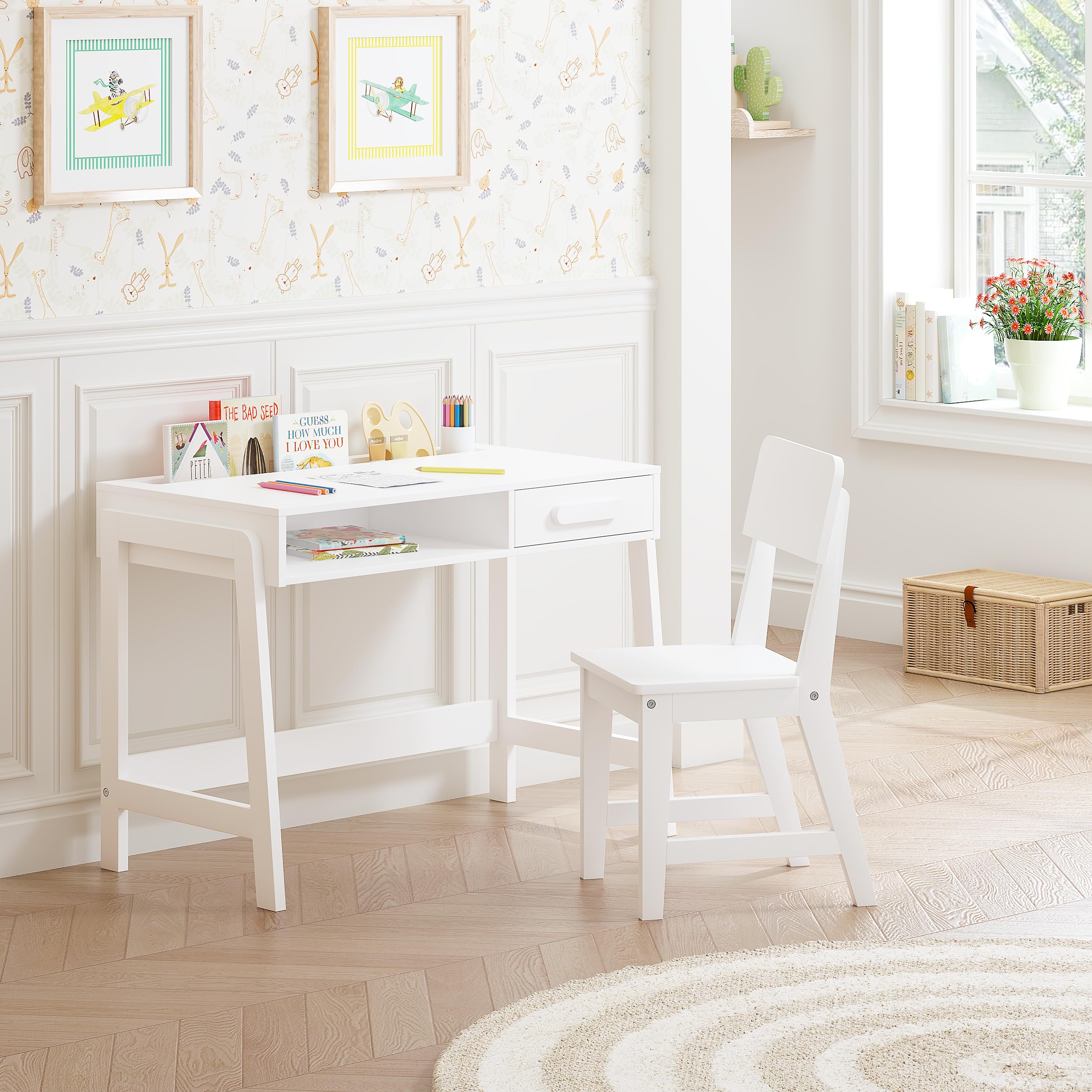 Kids Desk and Chair Set with Storage