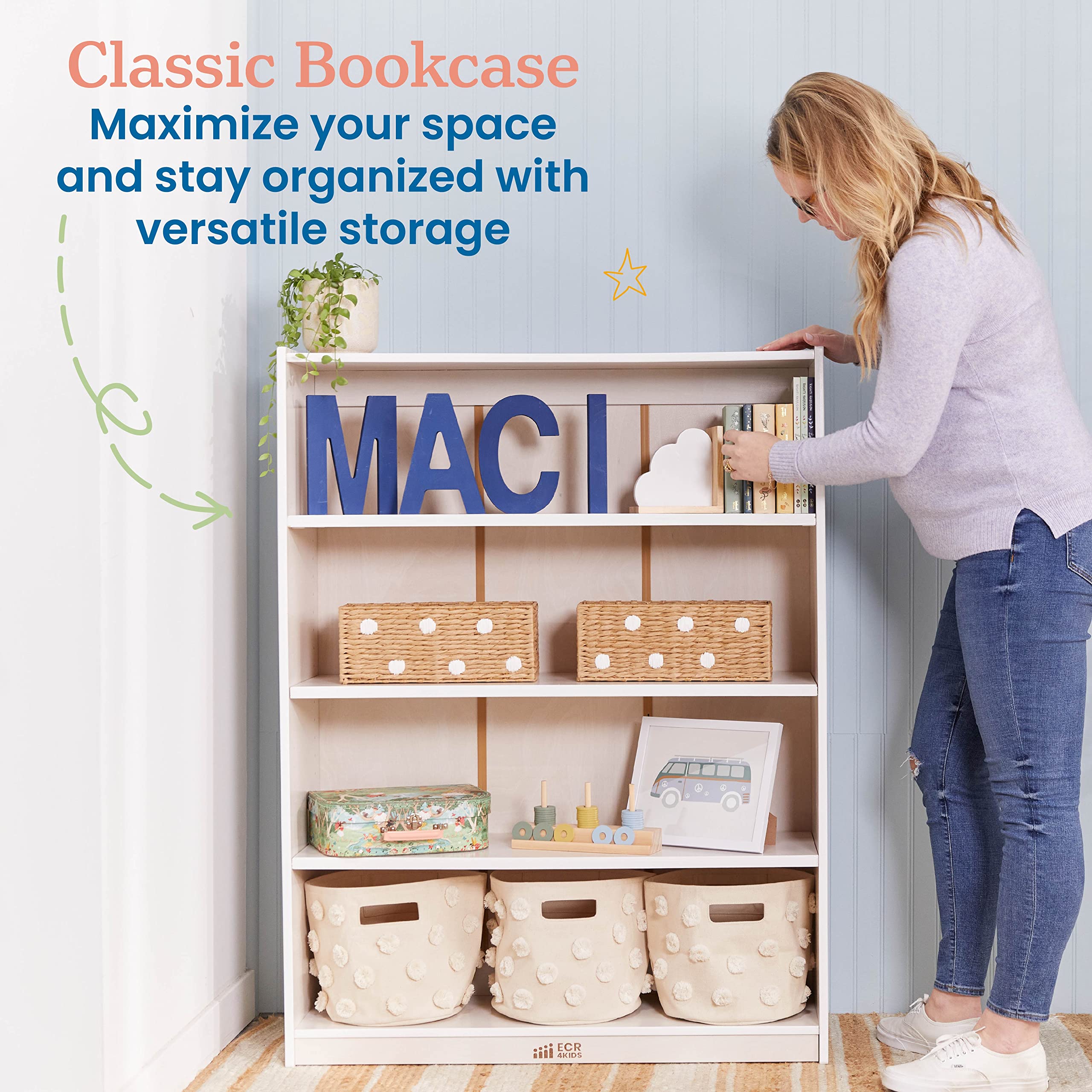 Wooden Classic Bookcase with Adjustable Shelves 48in