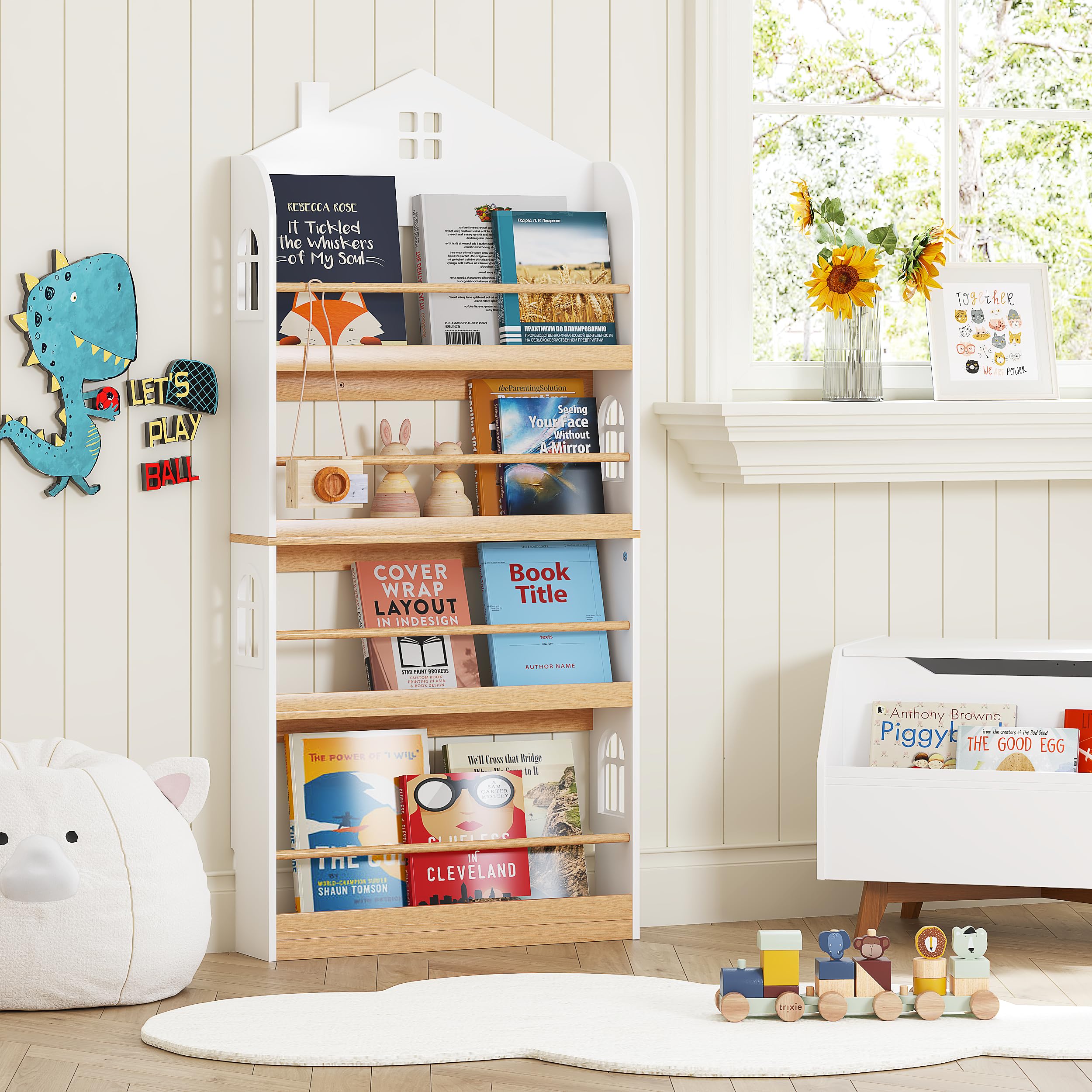 Wall Mounted Kids Bookshelf 4-Tier Storage Organizer