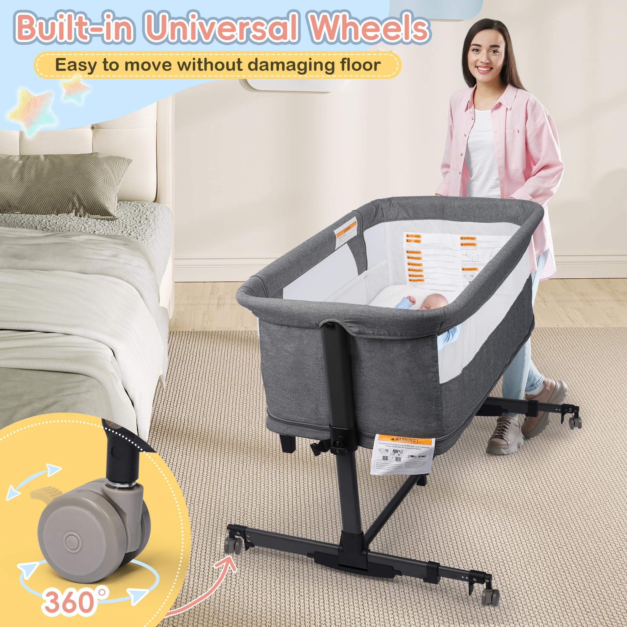 5-in-1 Baby Bassinet Bedside Sleeper with Diaper Changing Station