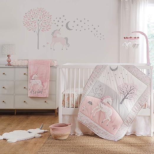 Colette Crib Bed Set - Baby Nursery Set - Grey Pink White