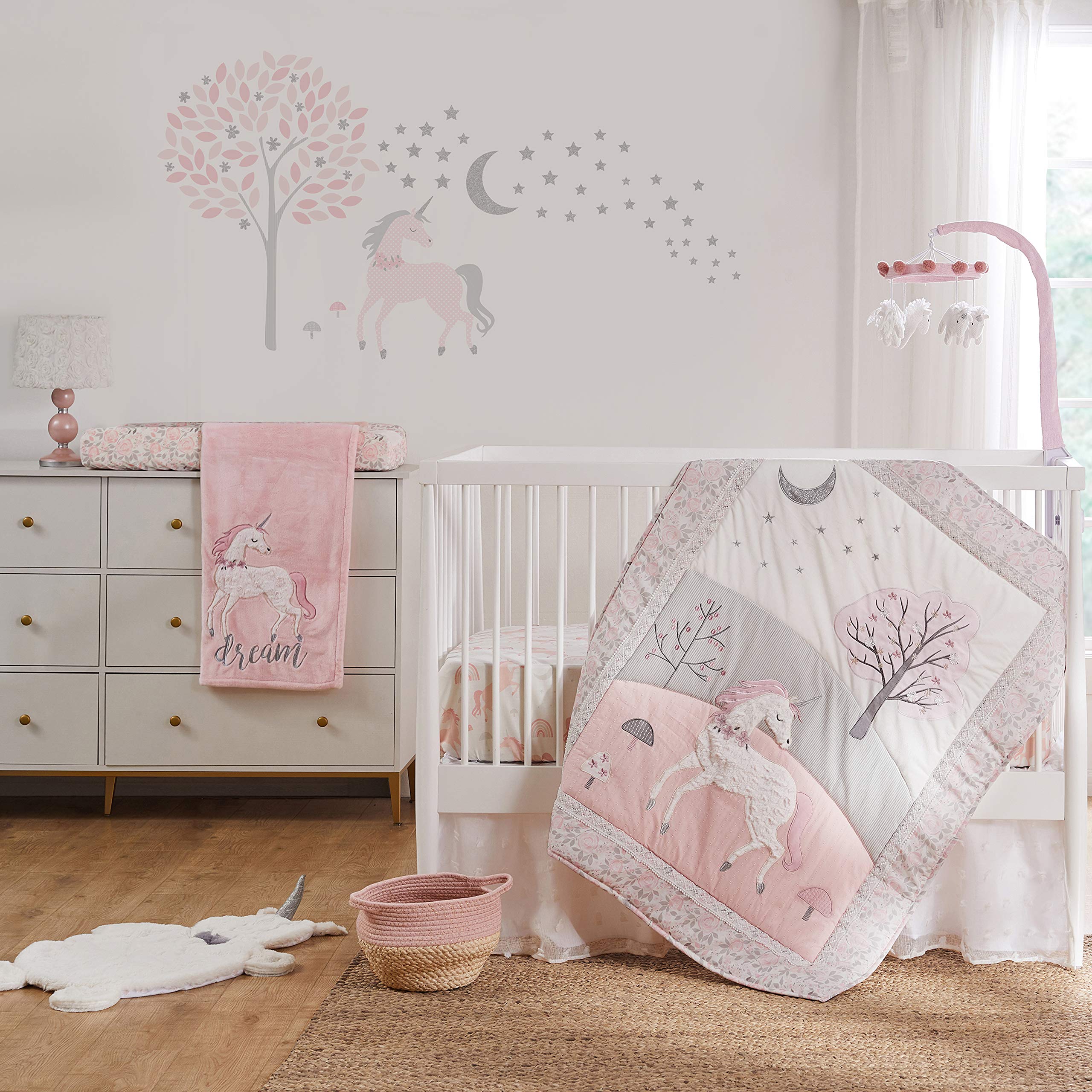 Colette Crib Bed Set - Baby Nursery Set - Grey Pink White