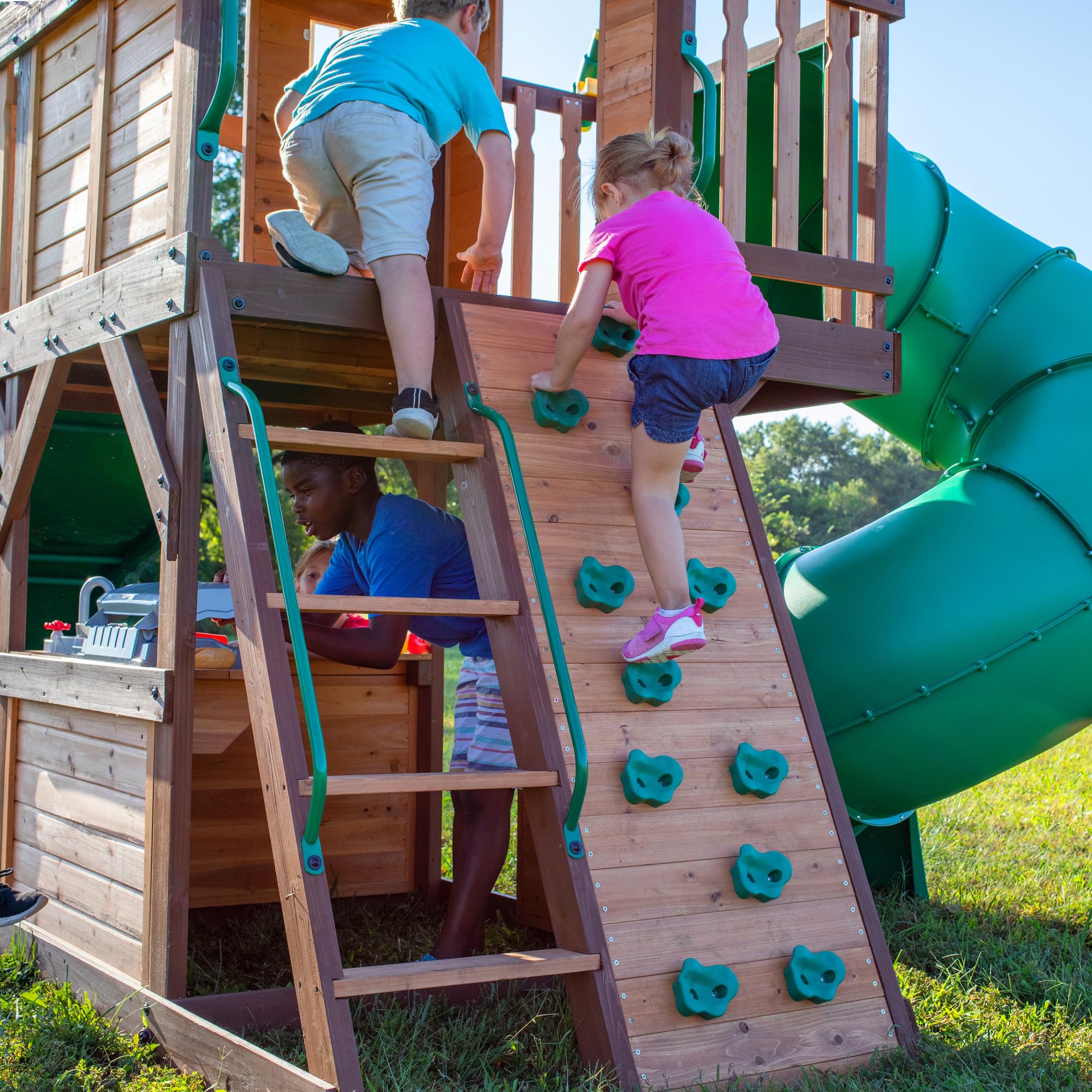 Cedar Wood Swing Set with Clubhouse and Dual Slides