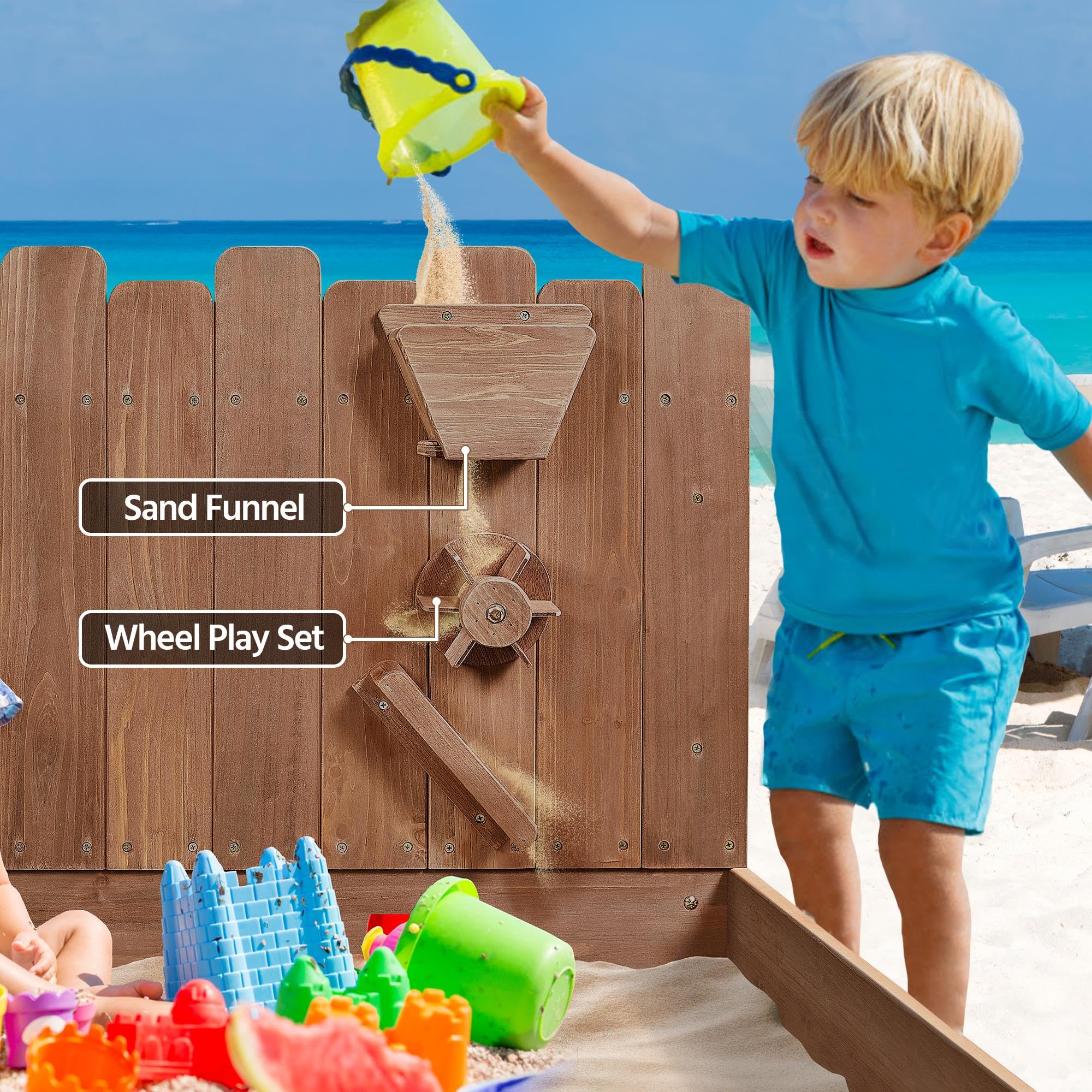 Wooden Sandbox with Storage Bench for Kids