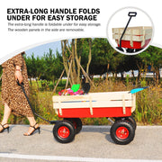 Sanch Ancha Heavy Duty Steel Wooden Side Support Cargo Wagon with 10” All-Terrain Air Tires, Up to 176lb Haul Capacity, Effortless Foldable Handle Cart for Towing Kids Toys, Gardening Supplies (Red)