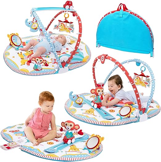 Circus Baby Playmat Gym. with Musical Motorized Mobile, Tummy Time Pillow