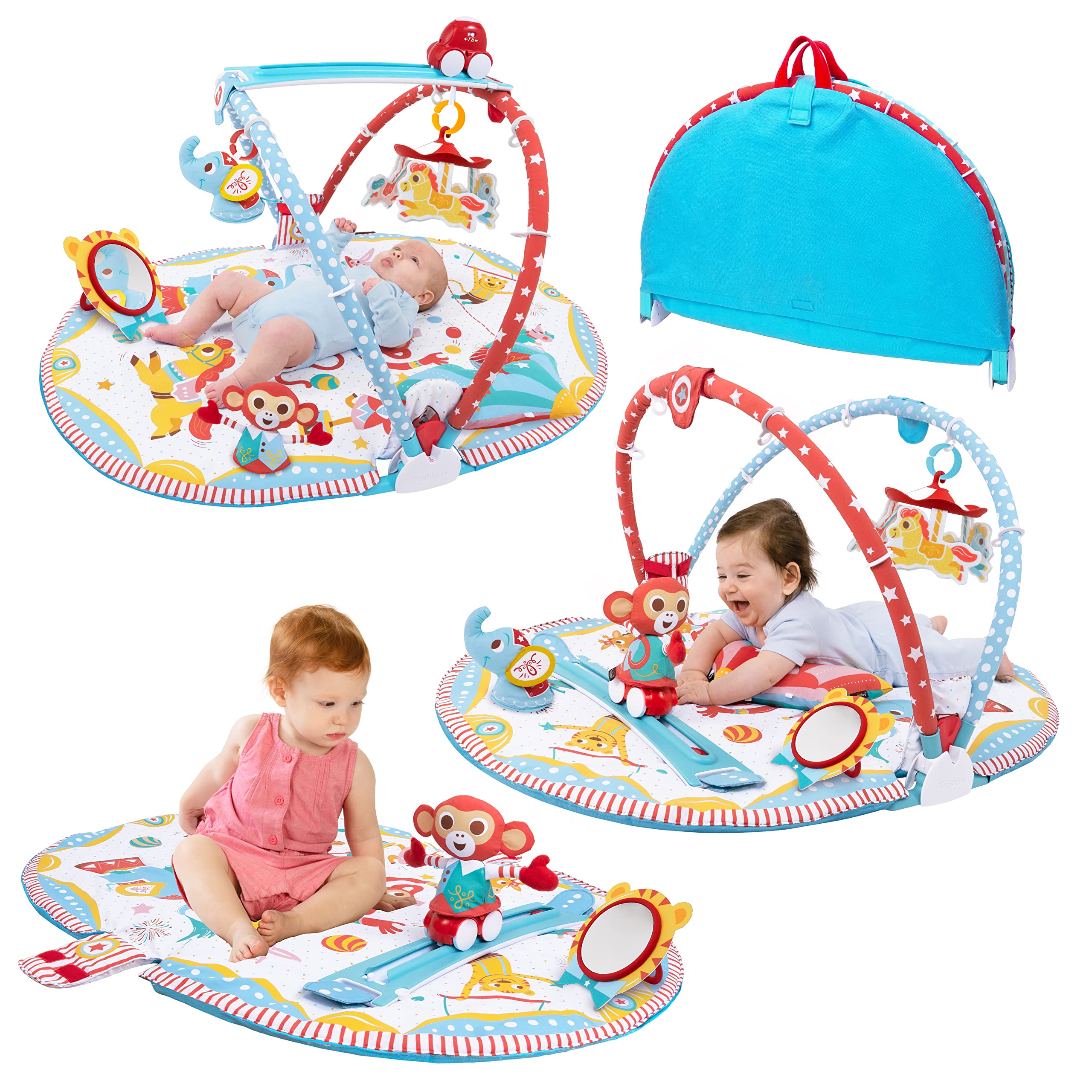 Circus Baby Playmat Gym. with Musical Motorized Mobile, Tummy Time Pillow