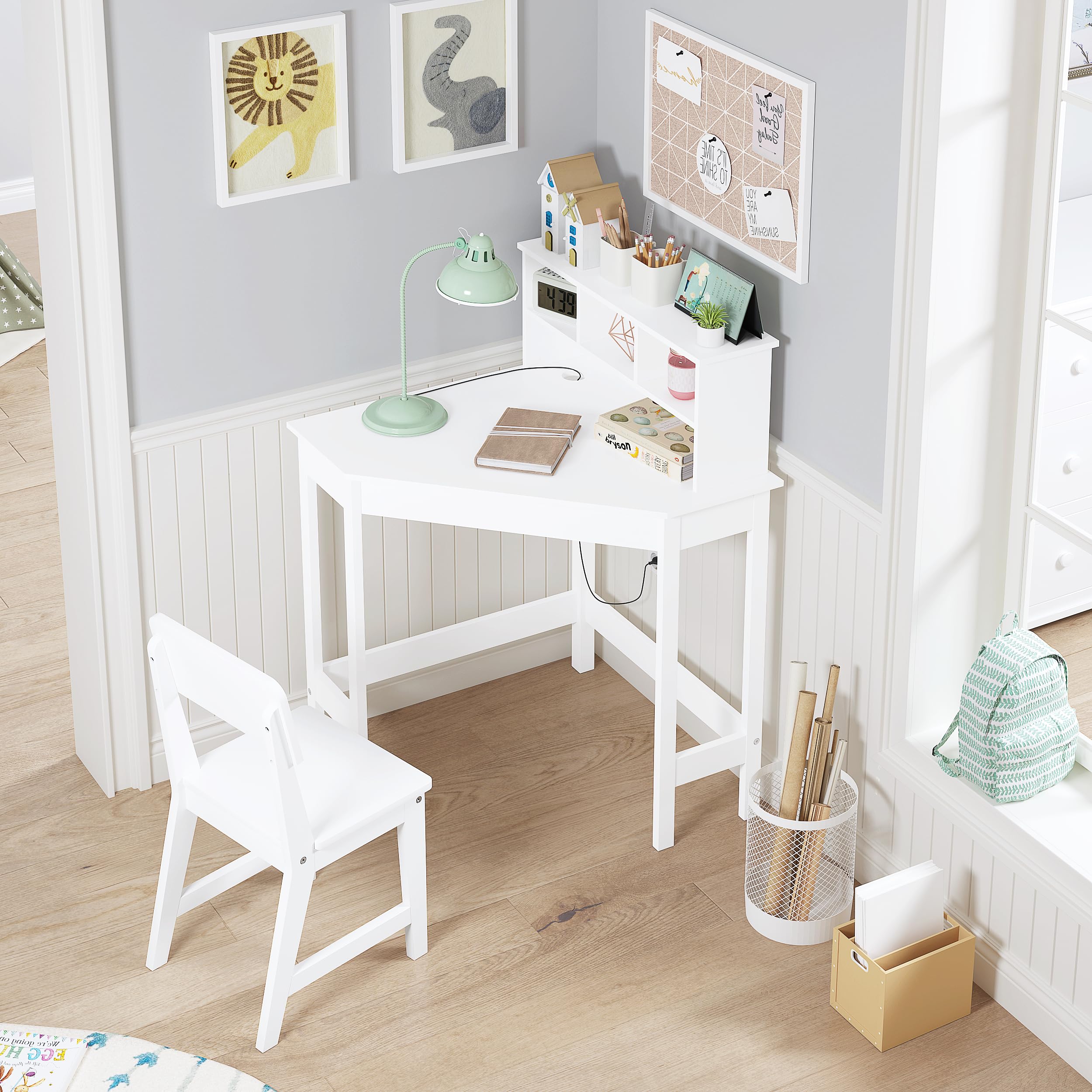 Desk, Kids Corner Desk and Chair Set, Children Study Table