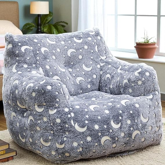 LinkRomat Bean Bag Chair with Filling, Faux Fur Comfy BeanBag Chairs for Teens