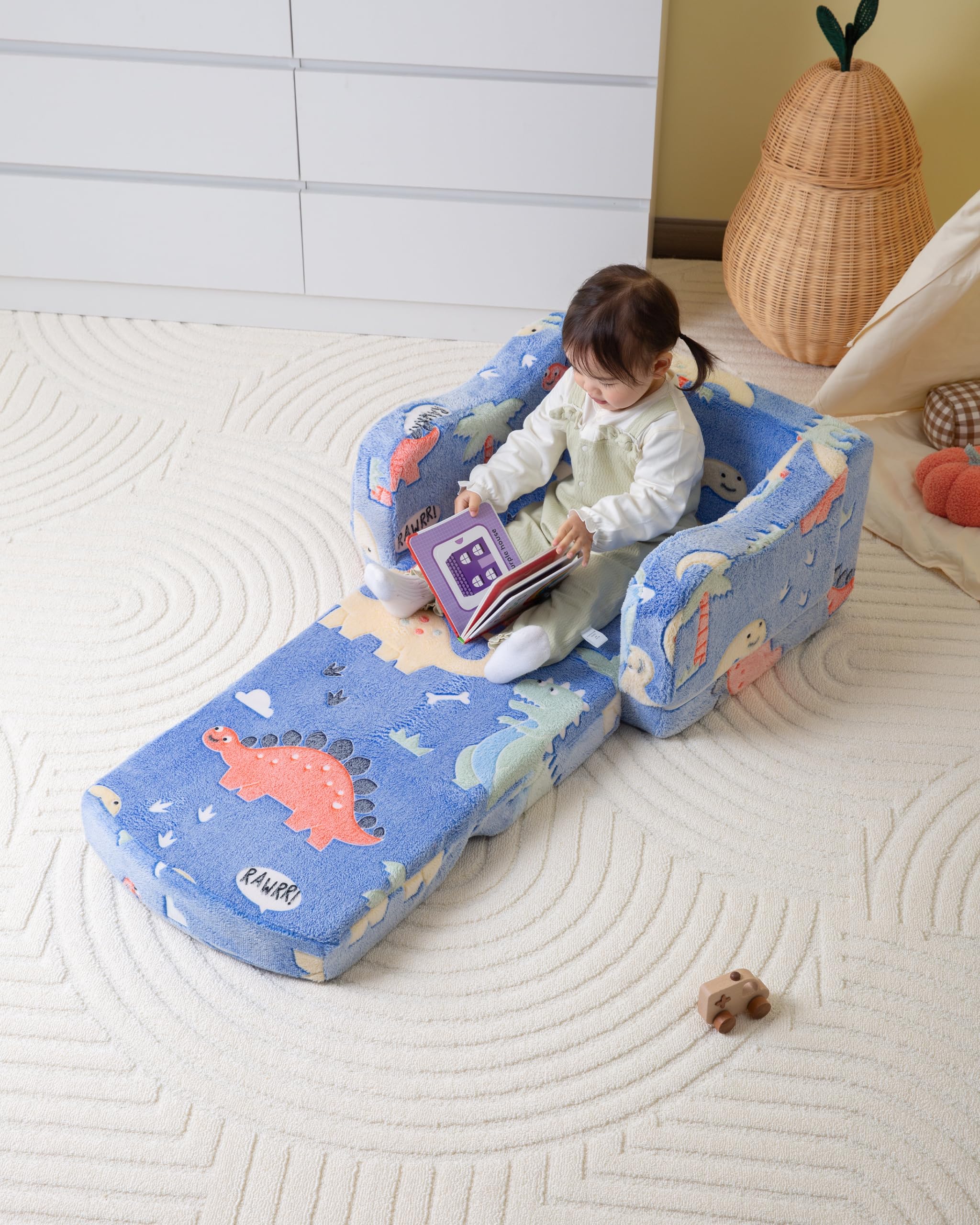 Thick Comfy Toddler Chair and Couch for Kids,2-in-1 Soft Plush Fold Out Sofa for Children