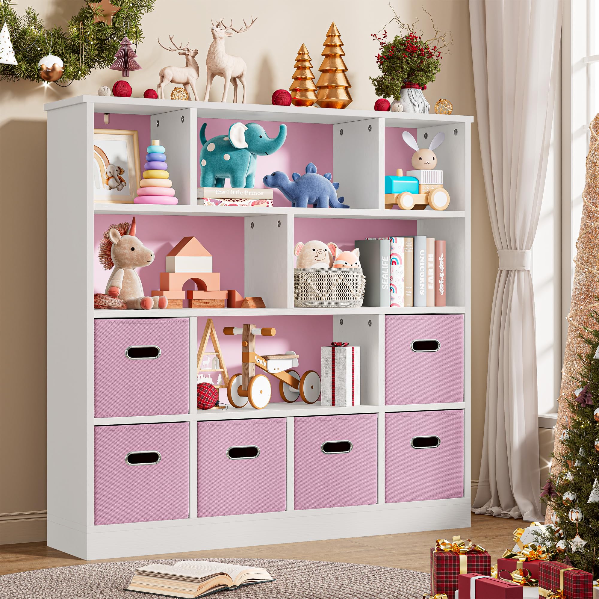 Toy Storage Organizer with 6 Bins and 12-Cube Bookshelf