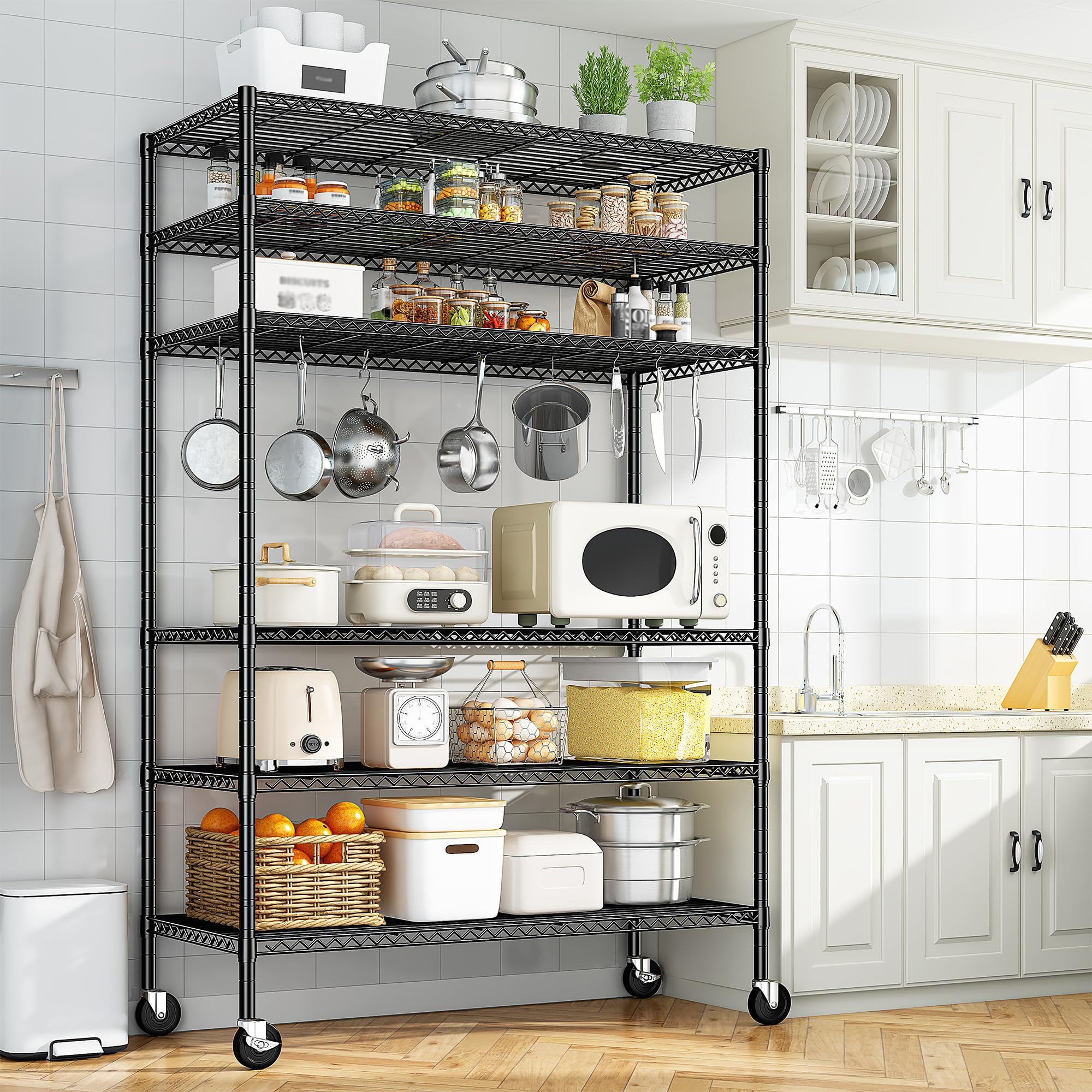 6-Tier Metal Storage Shelving with Wheels
