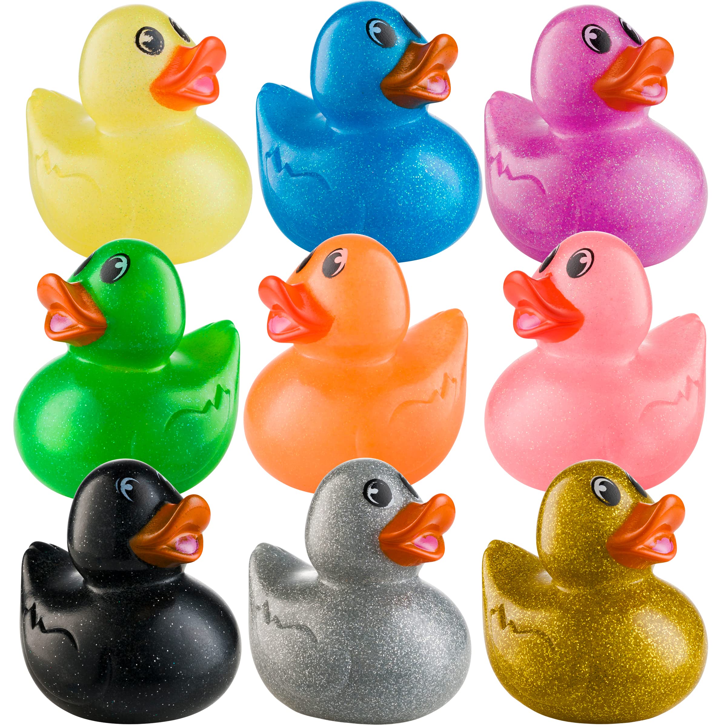 Bedwina Glitter Rubber Ducks in Bulk - (Pack of 600) Assorted 2-inch Duck Toys for Baby Shower Rubber Duckies, Mini Ducks Bath Toy, Birthday Party Favors Ducks