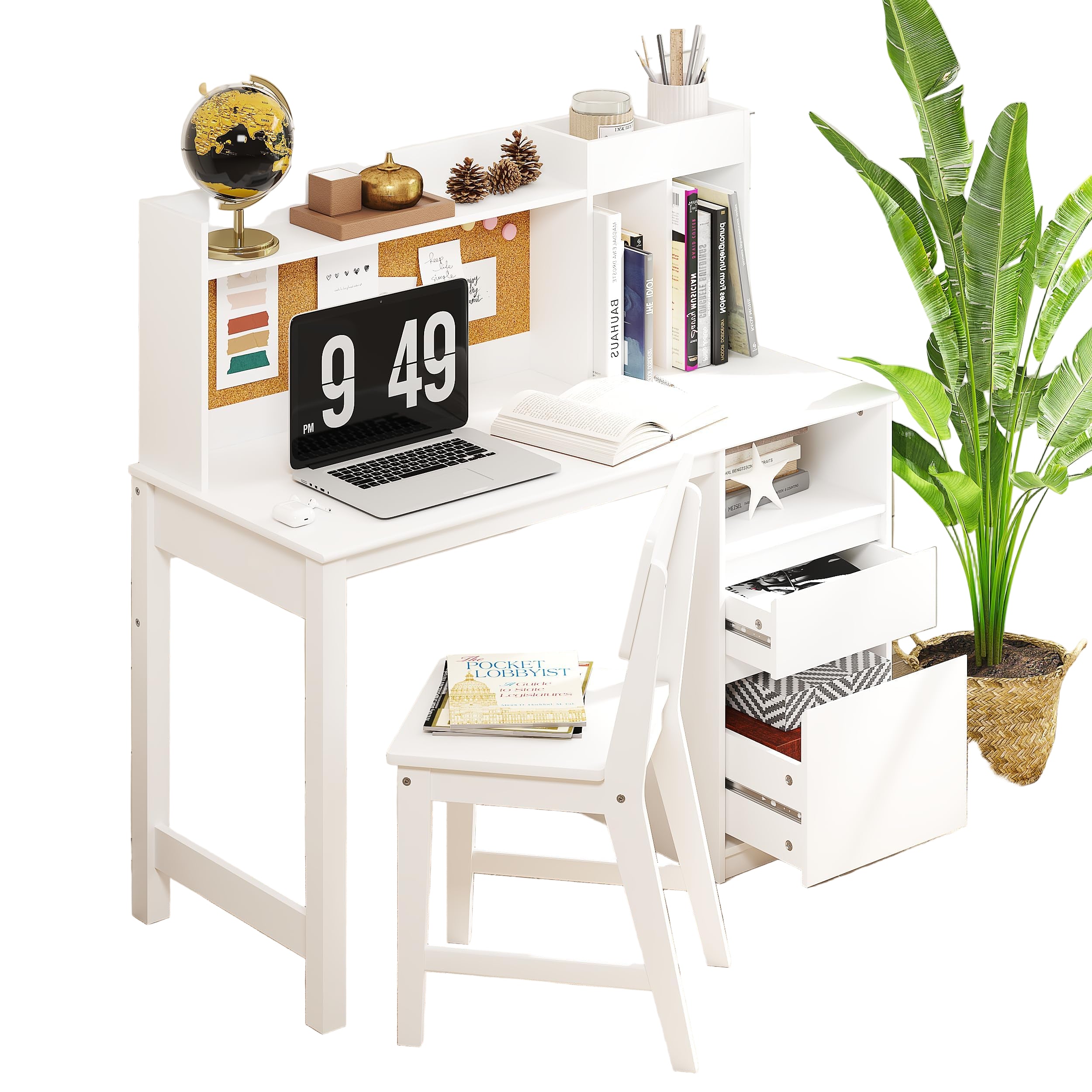 Kids Desk and Chair Sets, Kids Study Desk Set with Hutch and Storage
