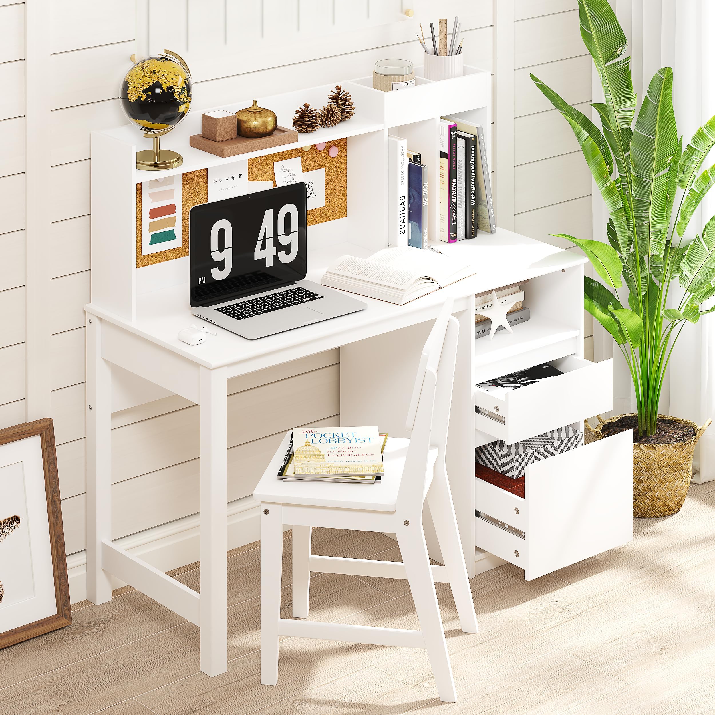 Kids Study Desk and Chair Set with Hutch Storage