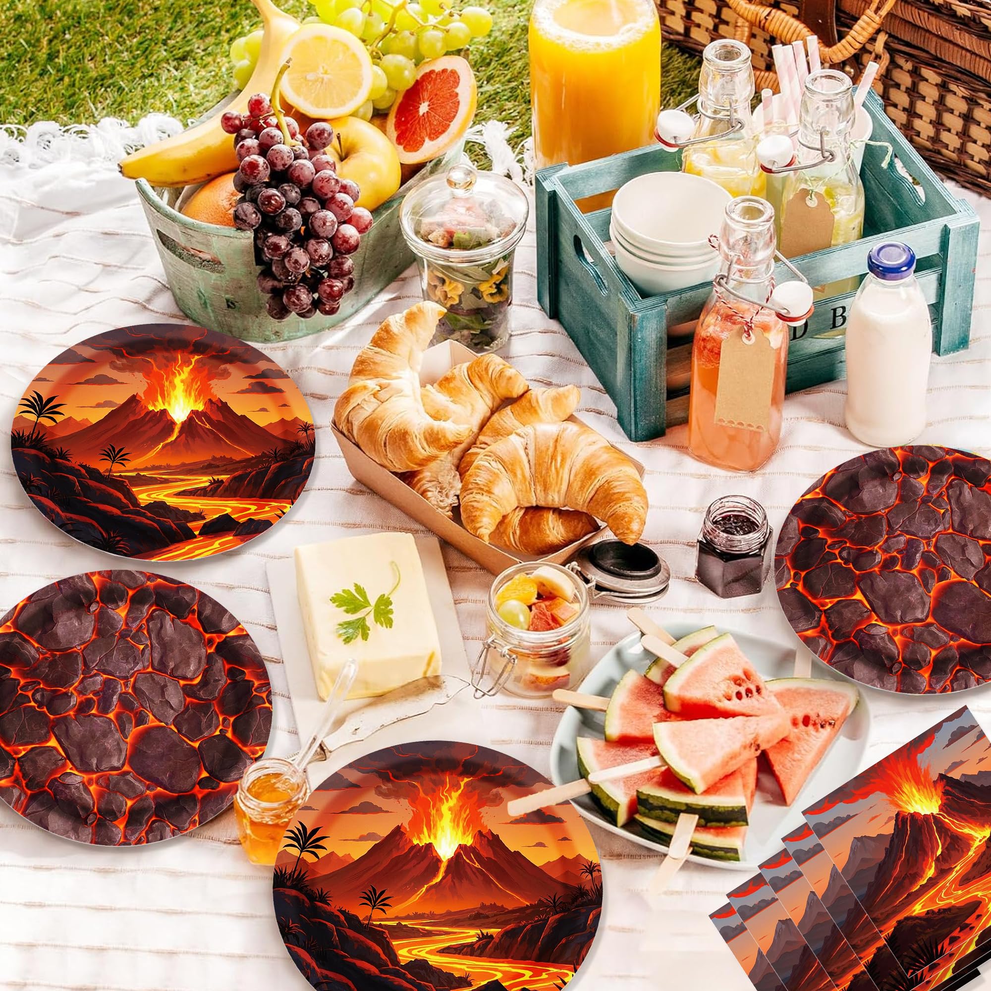 Volcano Birthday Paper Plates Napkins Fire Flame Disposable Tableware Set Party Supplies