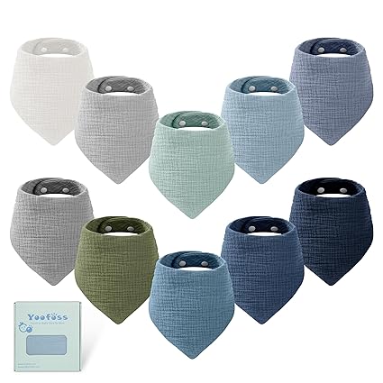 Muslin Baby Bibs 10 Pack 100% Organic Cotton 6-Layer Soft Absorbent Drool Bandana