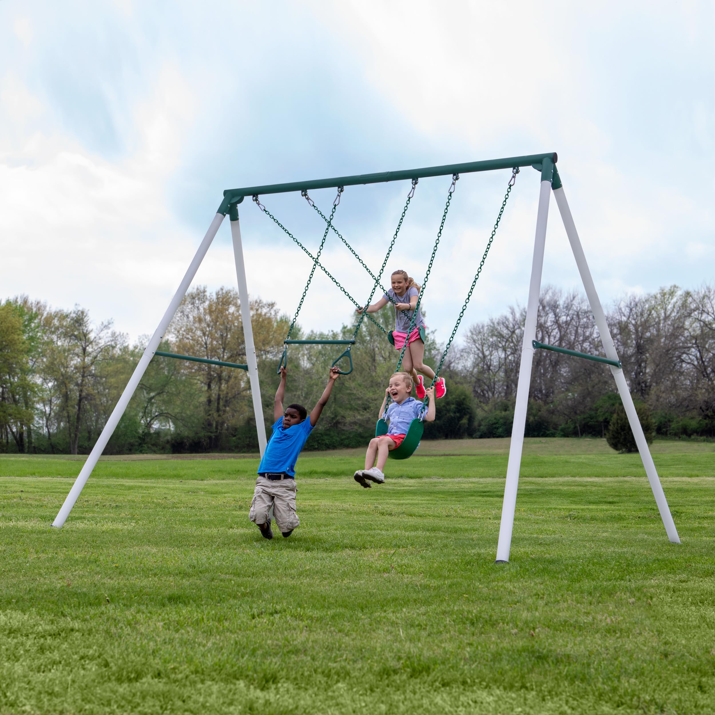 Galvanized Steel A-Frame Swing Set with Trapeze Bar
