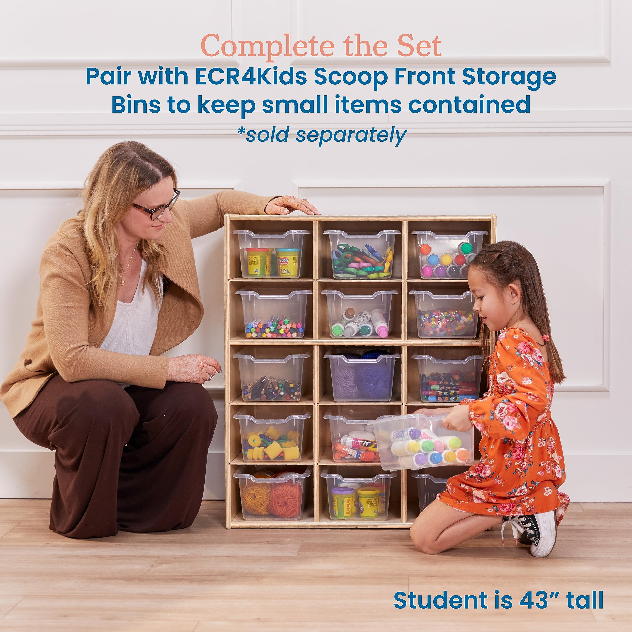 15 Cubby Tray Storage Cabinet with Open Shelving