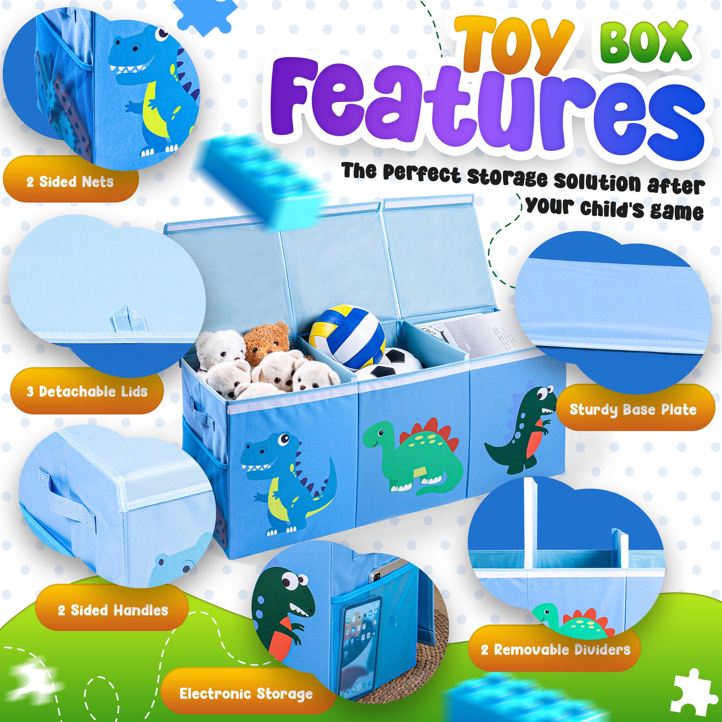 Extra Large Toy Storage Organizer with Dividers and Mesh Pockets