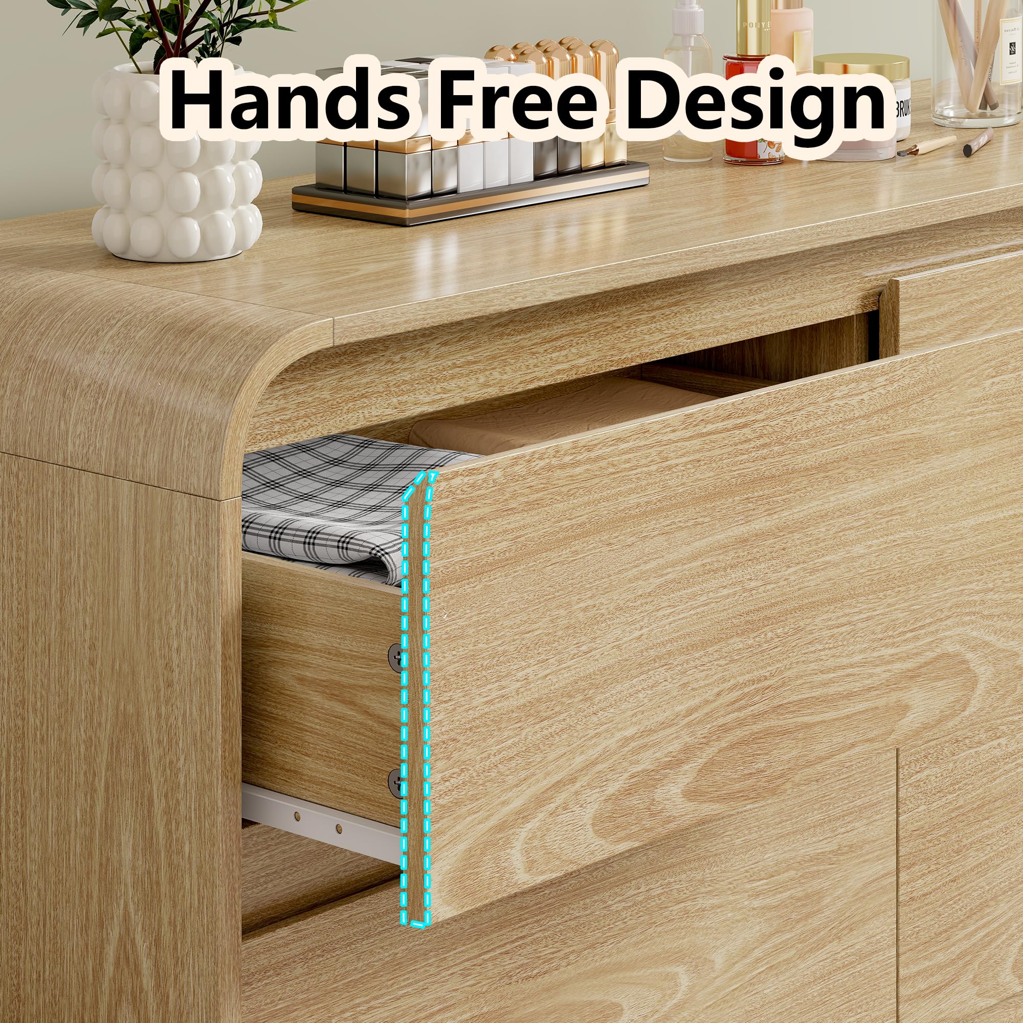 6 Drawer Curved Dresser for Bedroom Storage