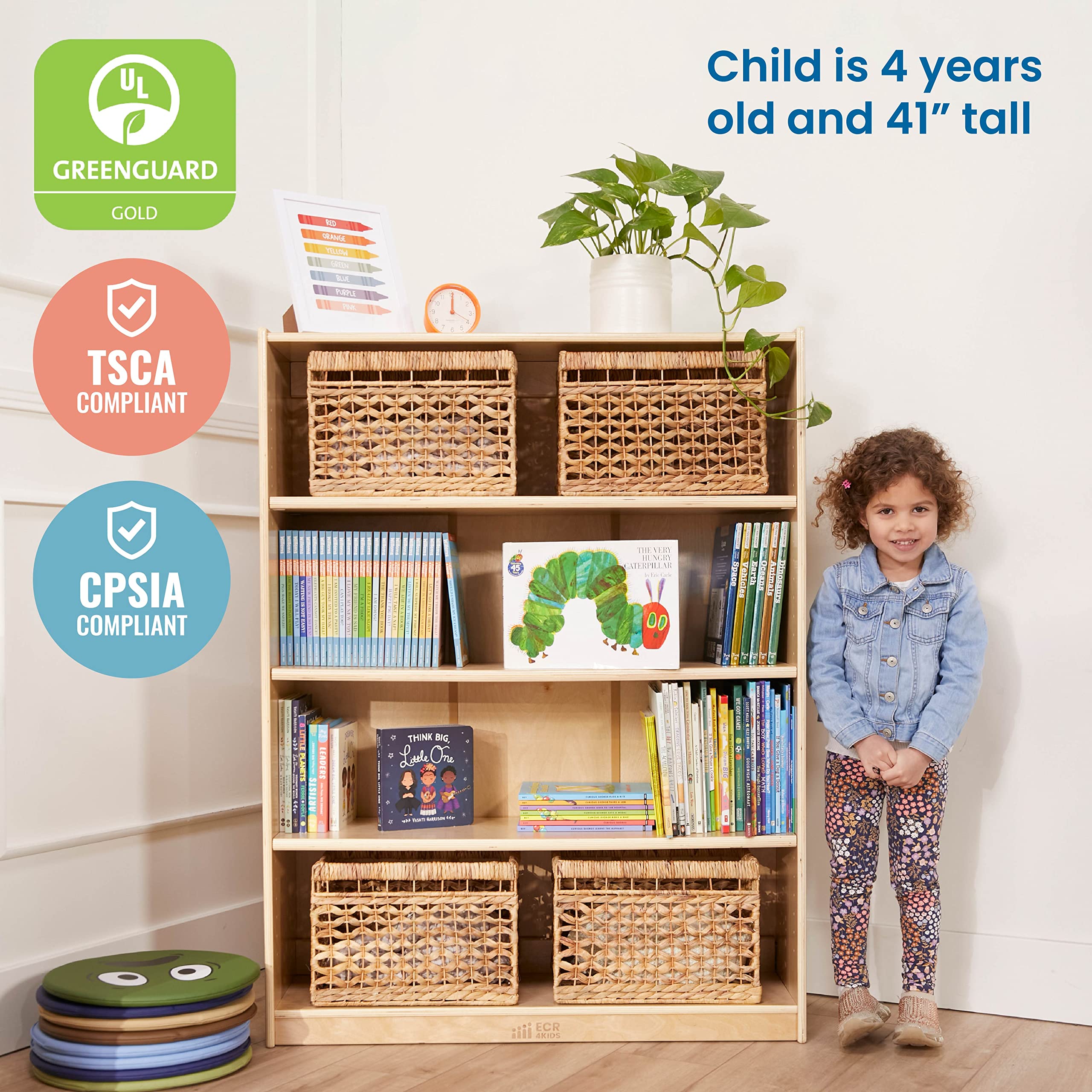 Wooden Bookcase with Adjustable Shelves 48 Inch Natural