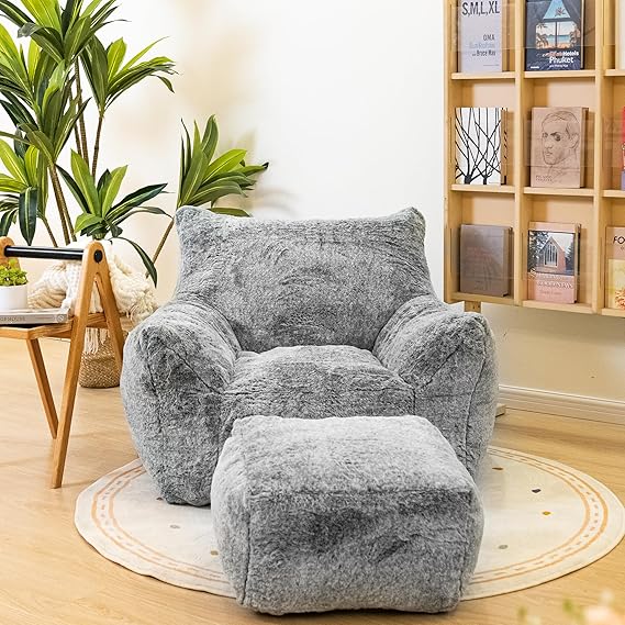 Bean Bag Chair with Ottoman, Armrest Bean Bag Chairs with Filler