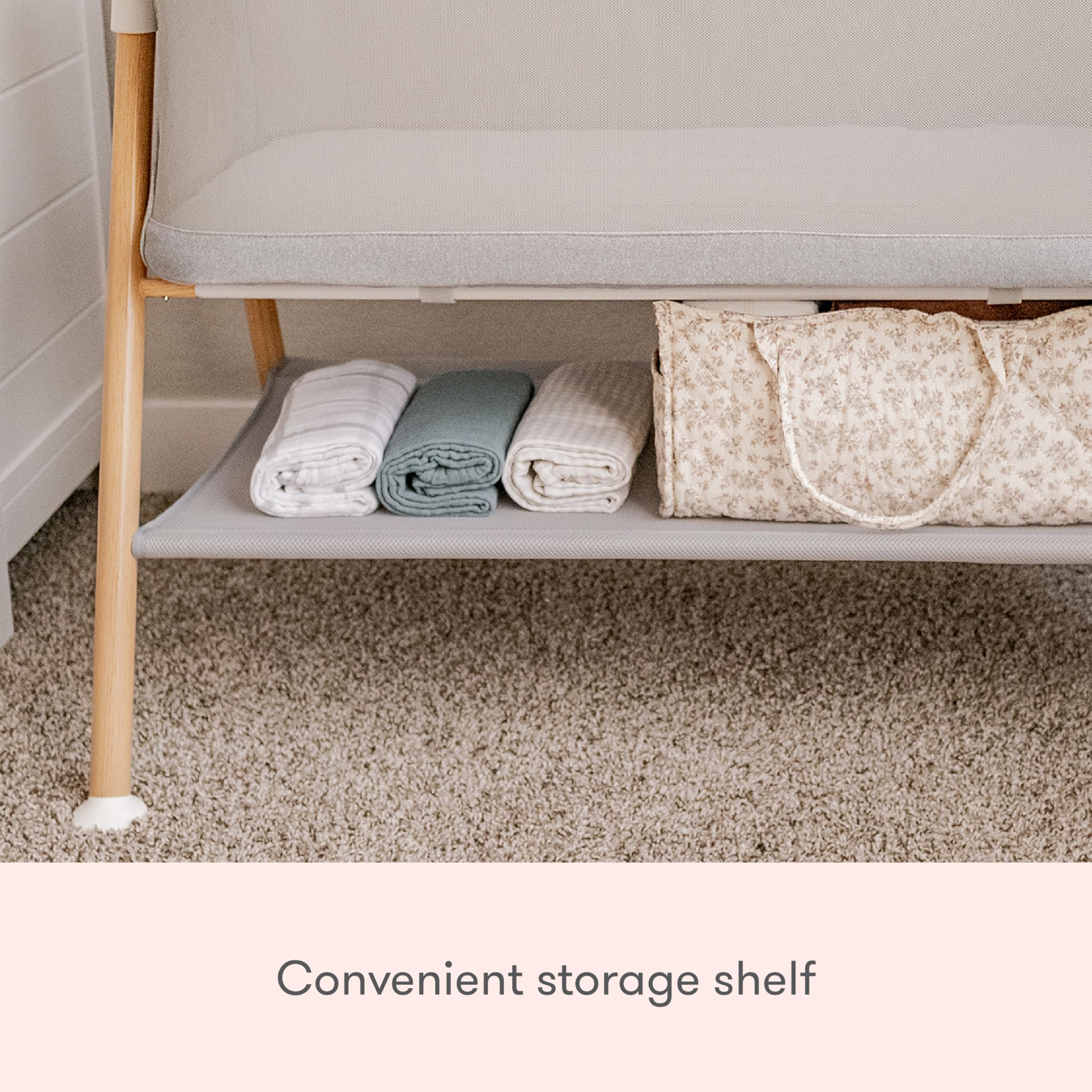 Breathable Bassinet with Mesh Walls and Storage