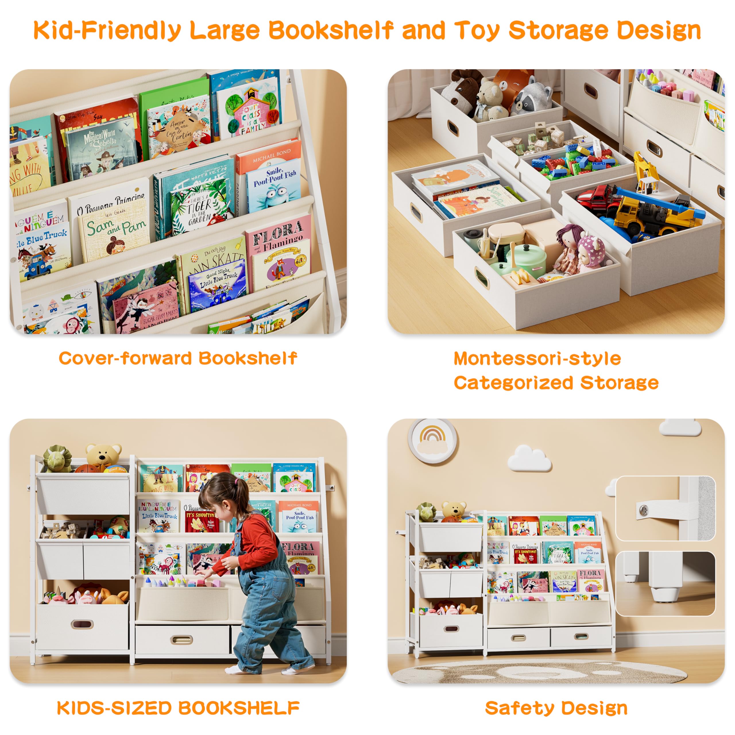 Kids Bookshelf and Toy Storage Organizer with 6 Bins