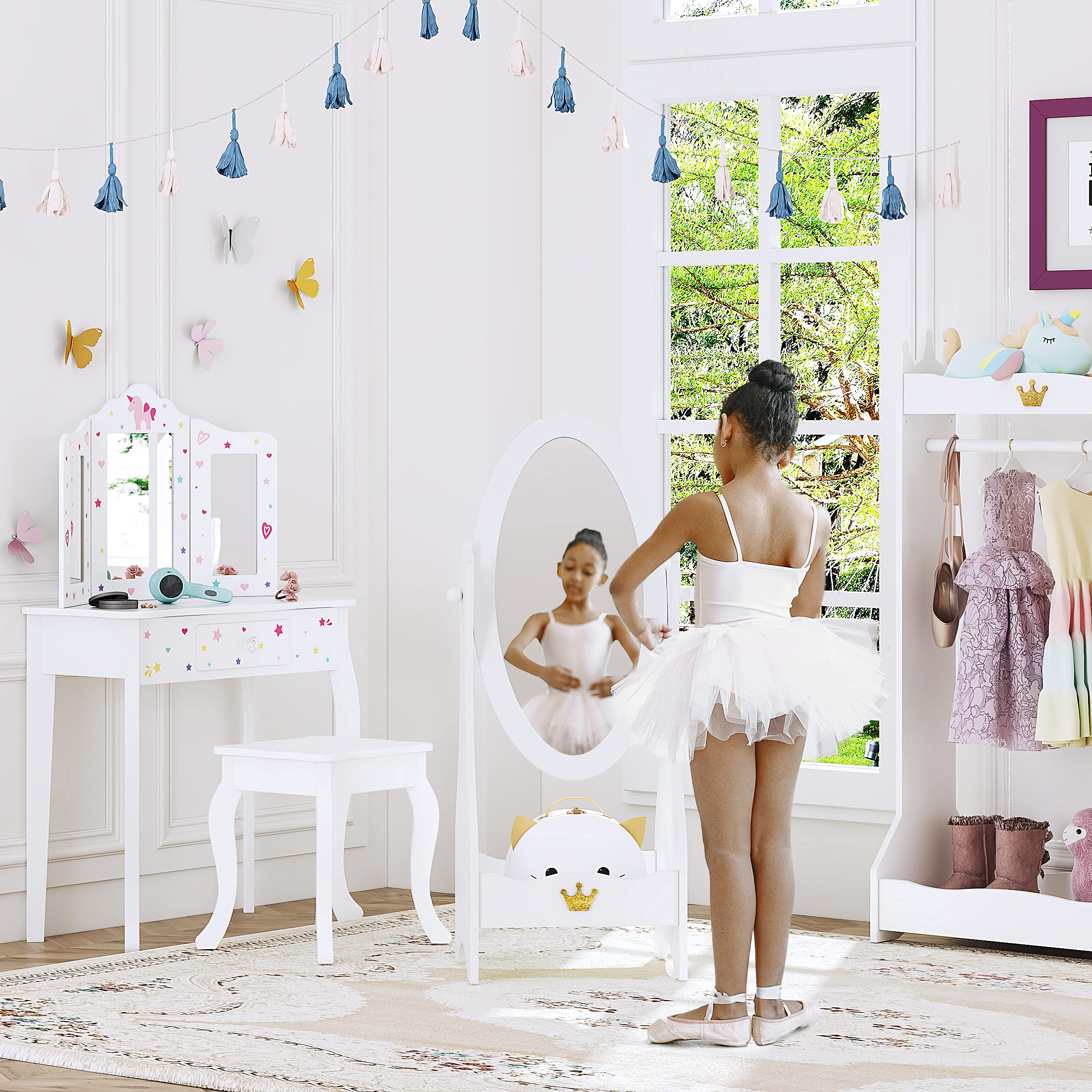 Length Mirror, Kids Free-Standing Dressing Mirror with Adjustable Viewed,