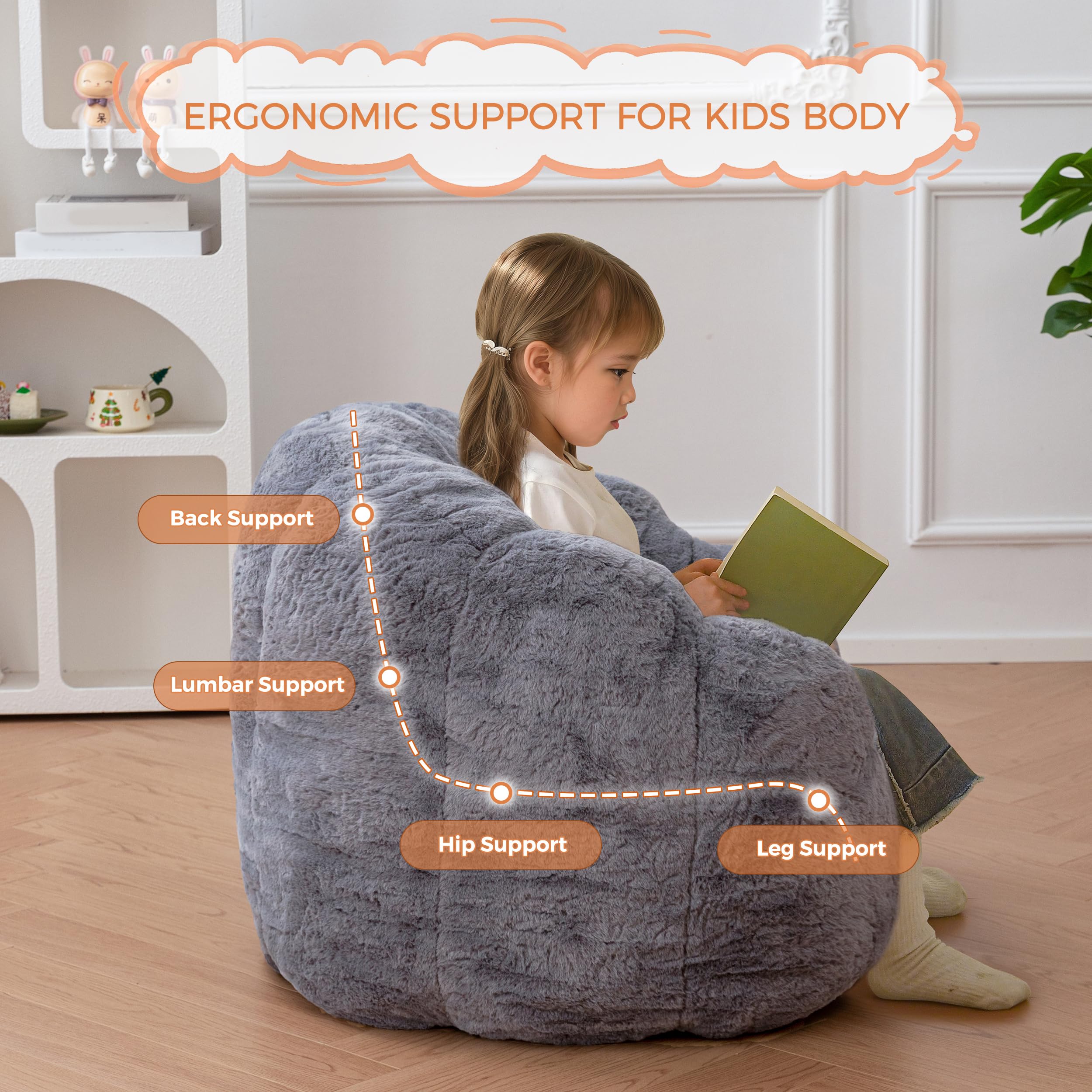 Floral Shaped Kids Bean Bag Chair with Petal Backrest
