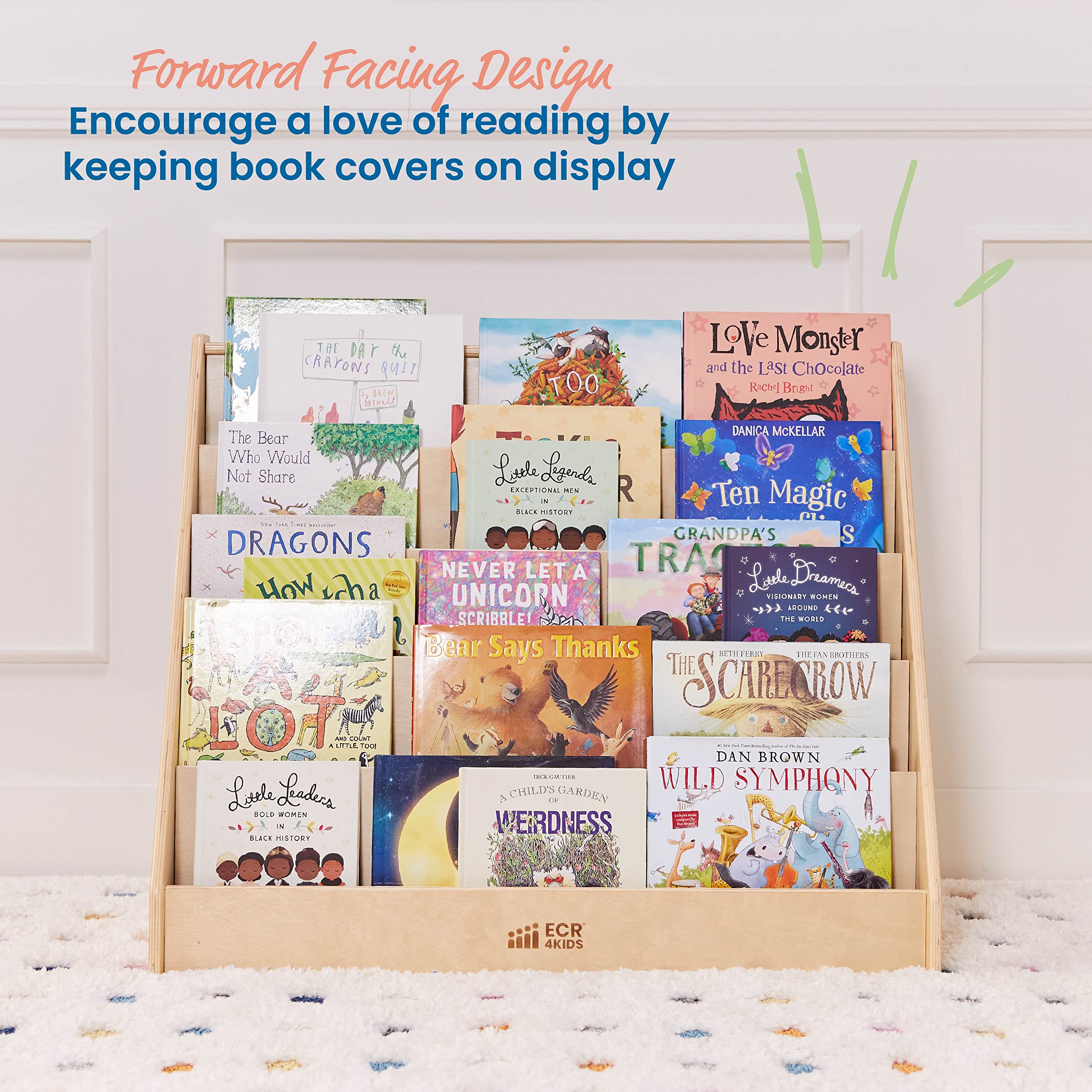 Single-Sided Book Display Classroom Bookshelf Natural Wood