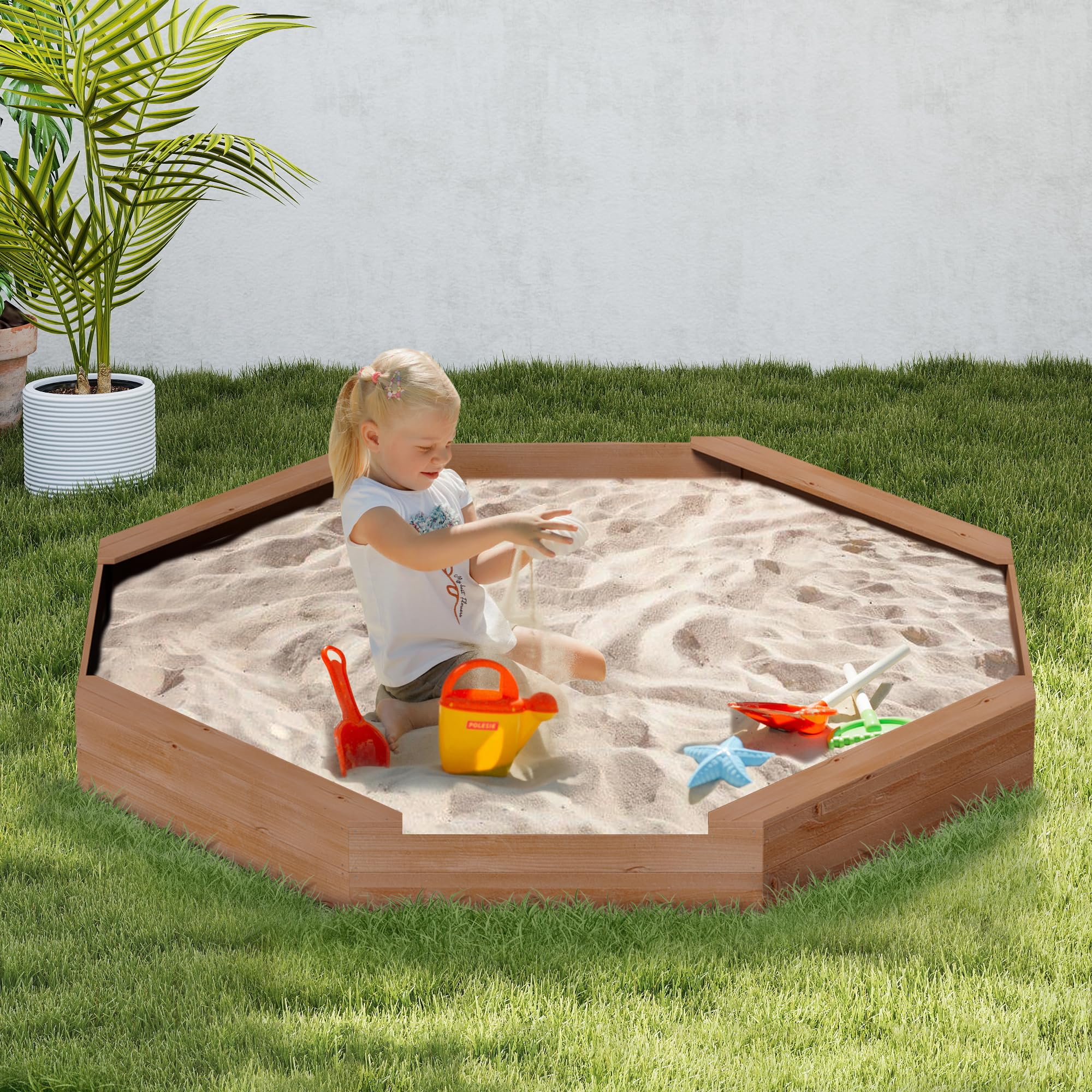 Octagonal Wooden Sandbox with Cover
