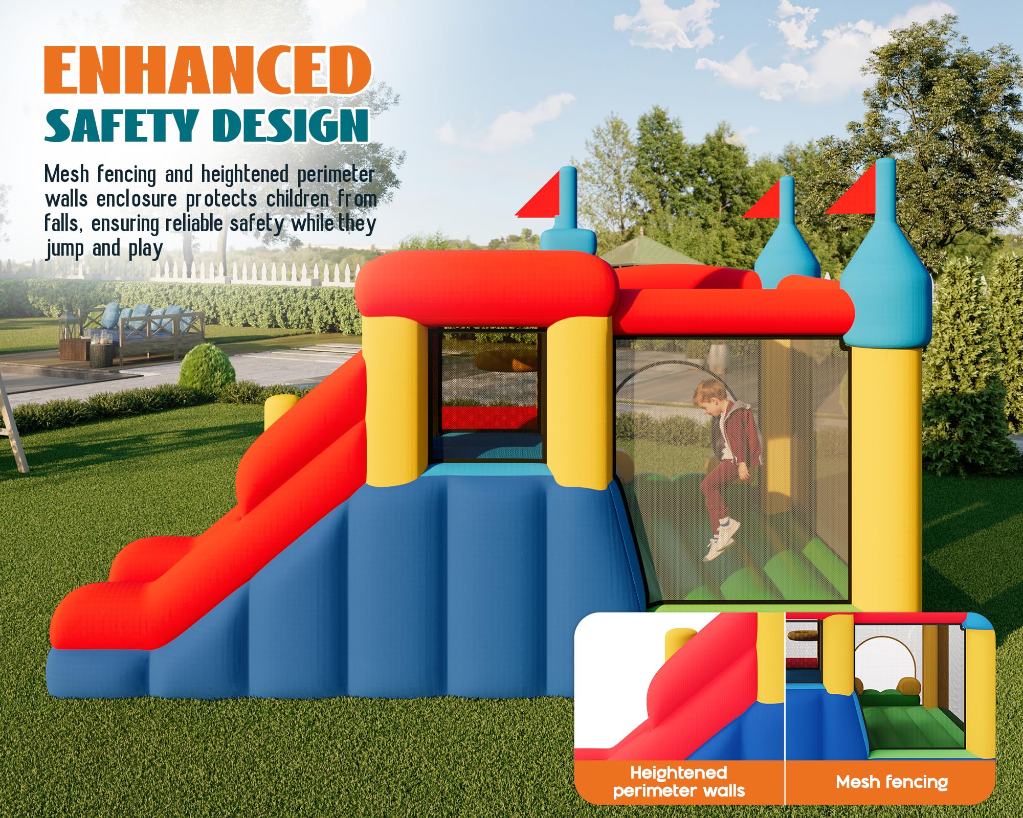 Inflatable Bounce House with Water Slide for Kids