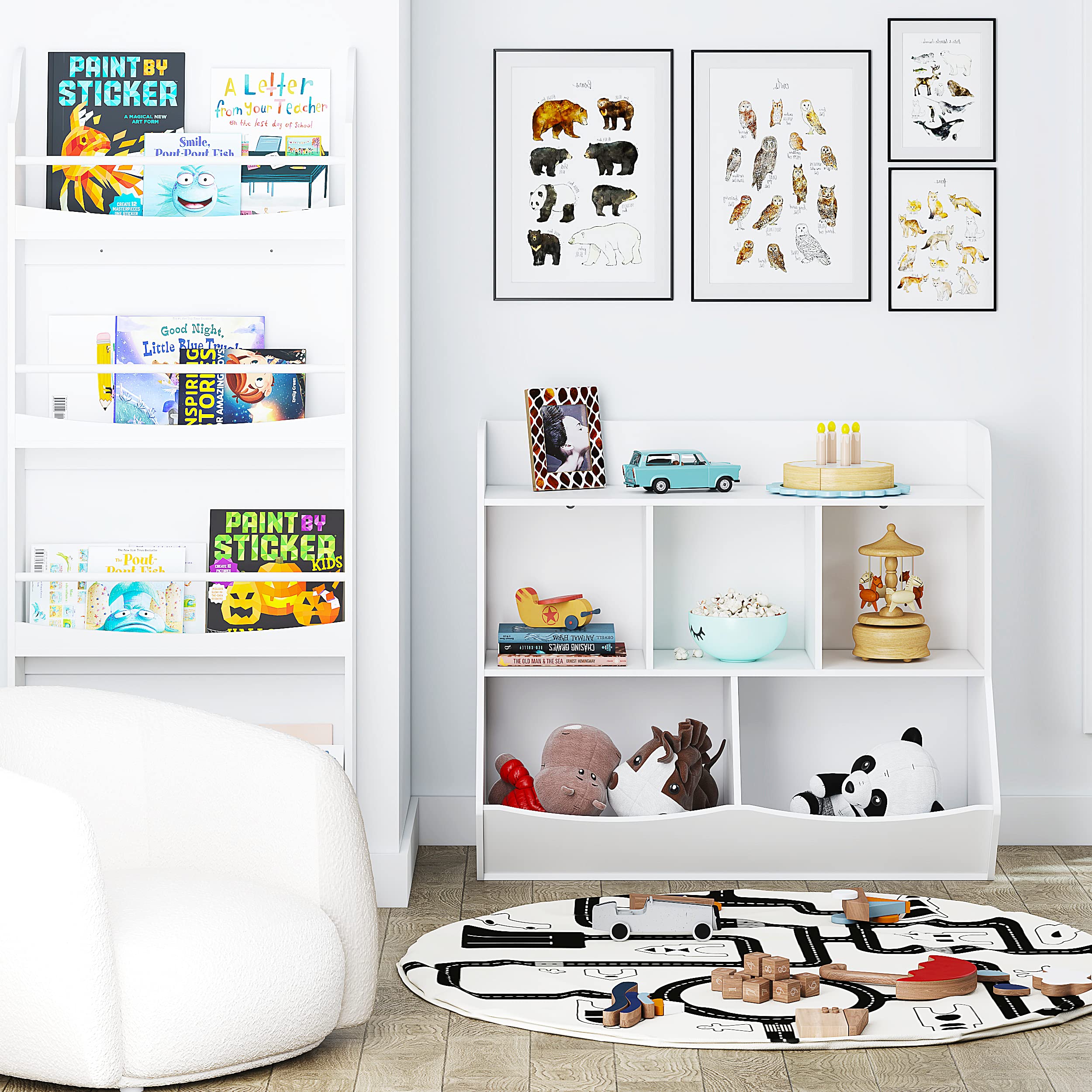 Toy Storage Organizer with Bookcase, Kid’s Multi Shelf Cubby for Books
