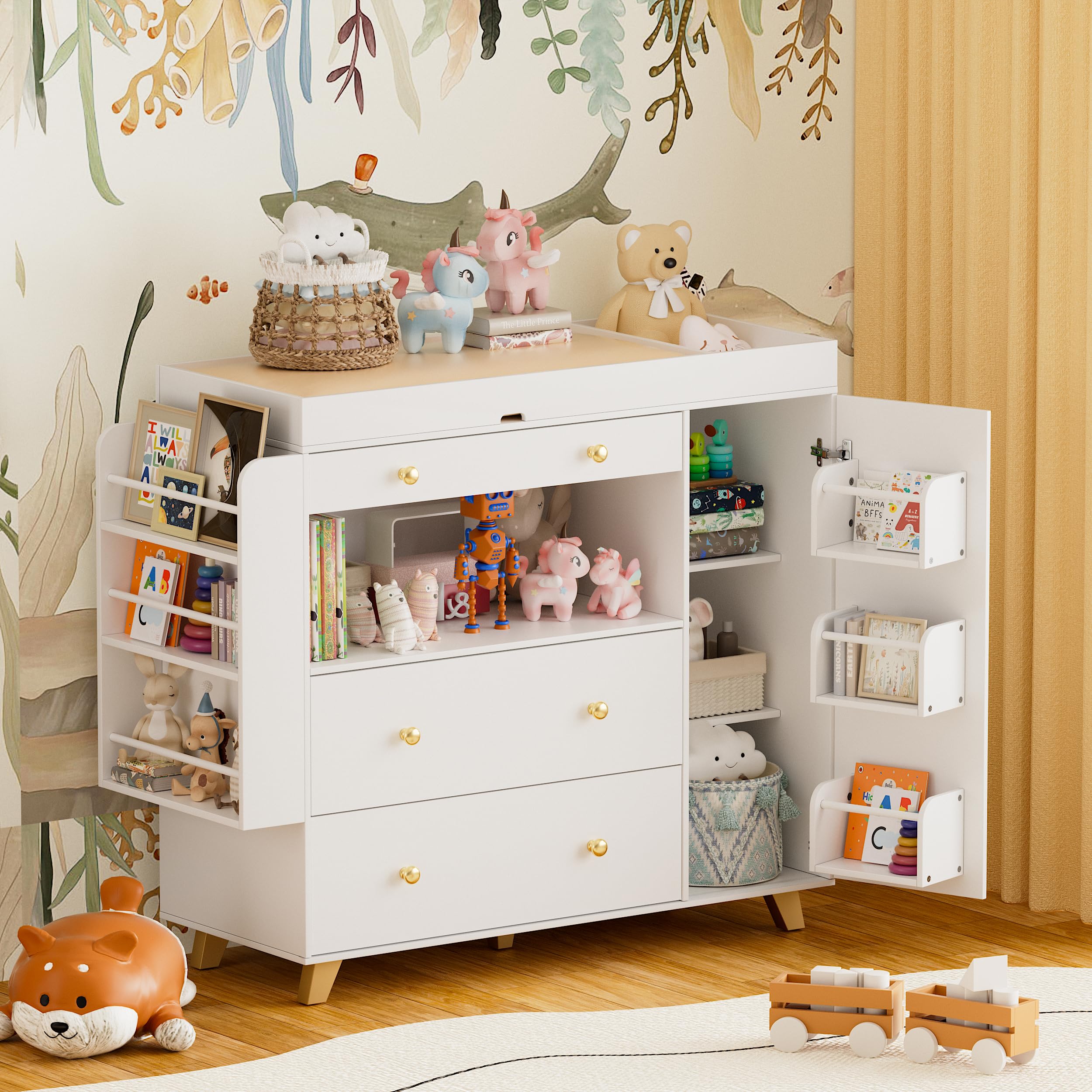Nursery Dresser with Changing Table and Storage Drawers