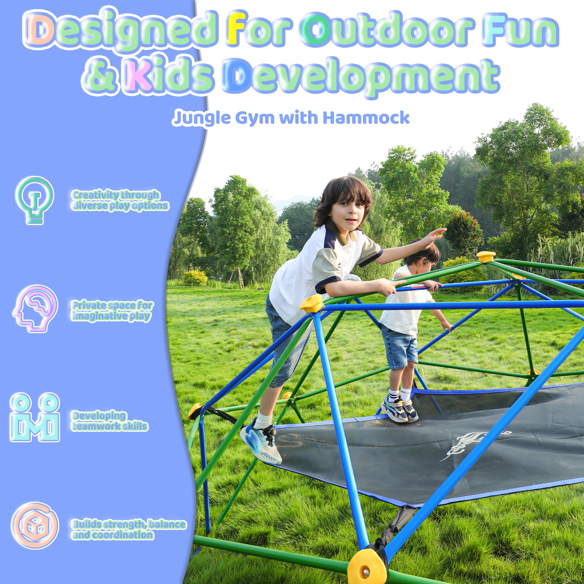10FT Climbing Dome with Hammock for Kids