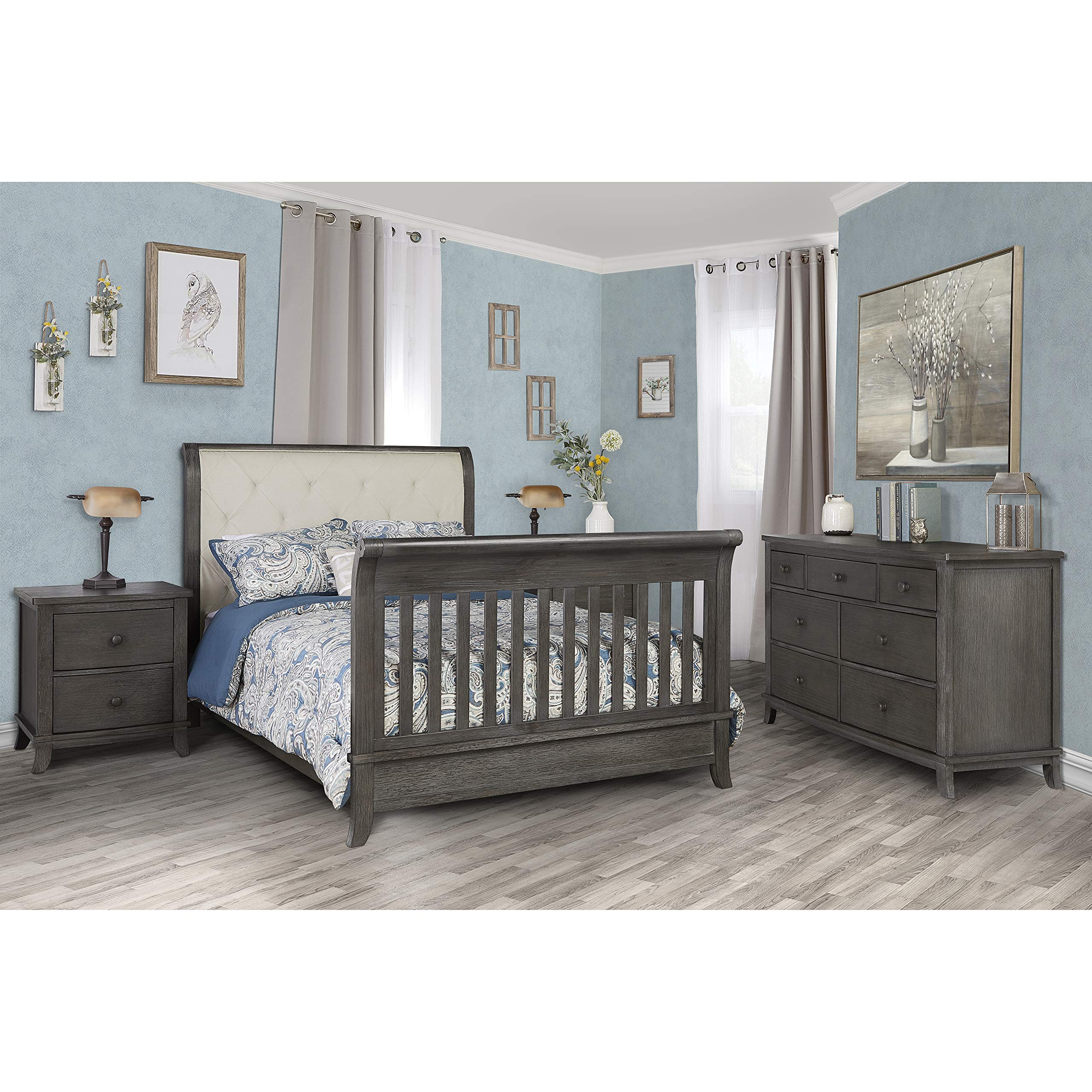 5-in-1 Convertible Crib with Tufted Headboard