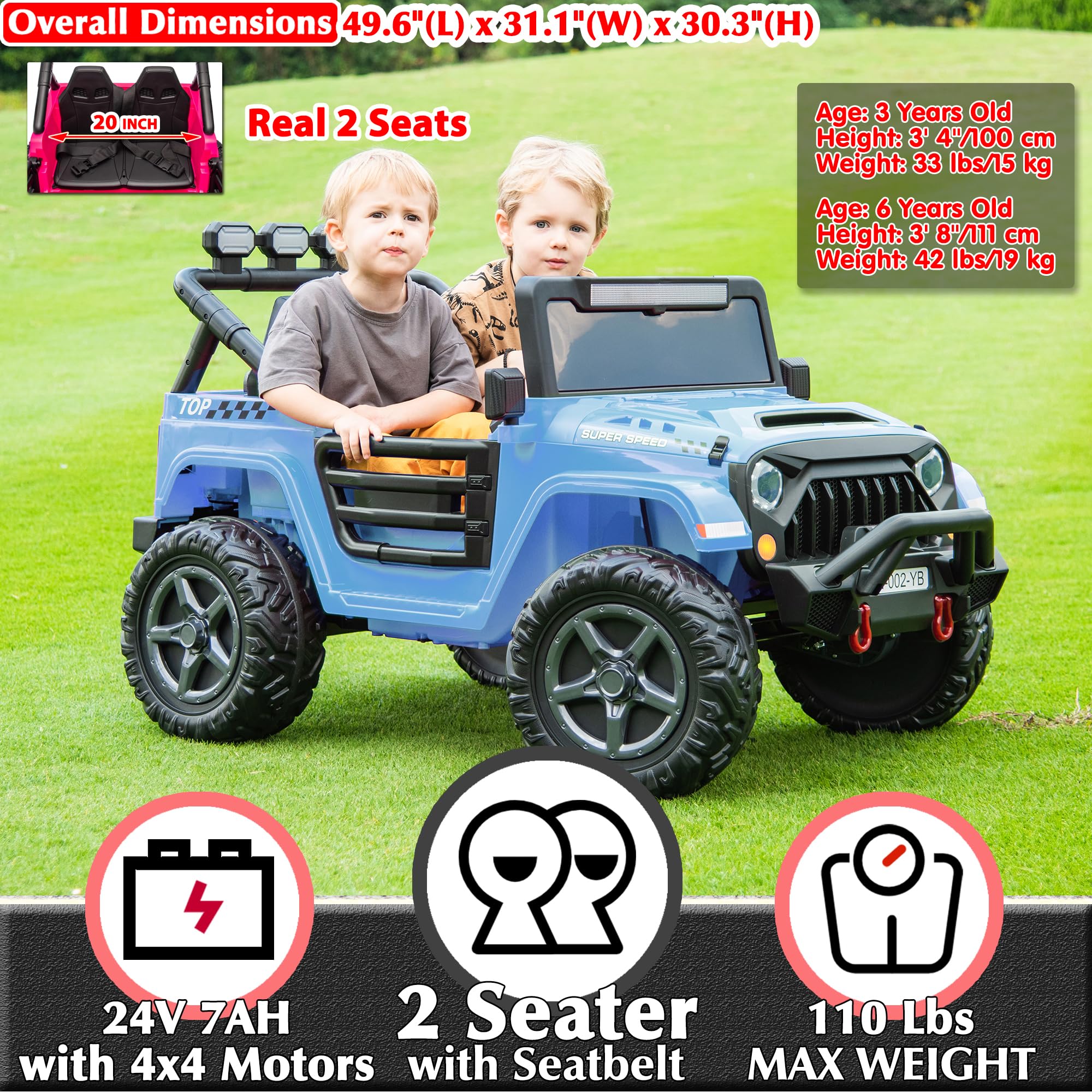24V 2-Seater Electric Ride-On Truck for Kids