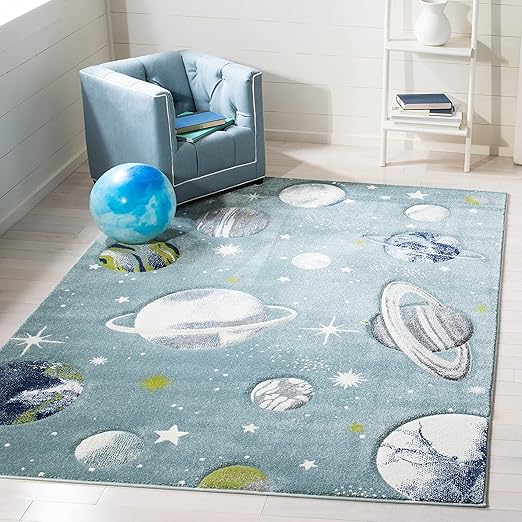 Carousel Kids Collection Area Rug - 5'3" x 7'6", Grey & Lavender, Non-Shedding