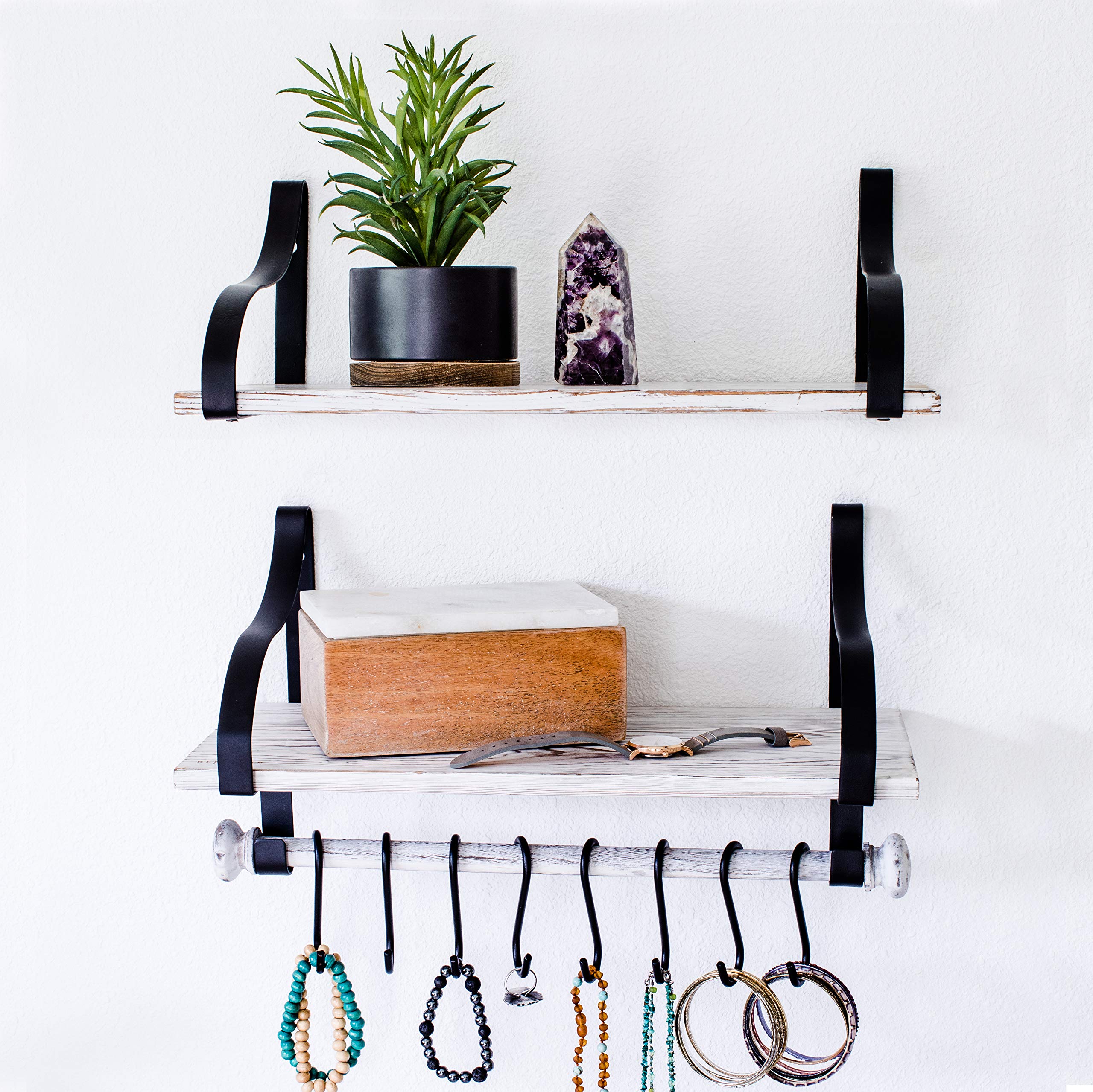 Rustic Wall Mounted Floating Shelves with Towel Bar