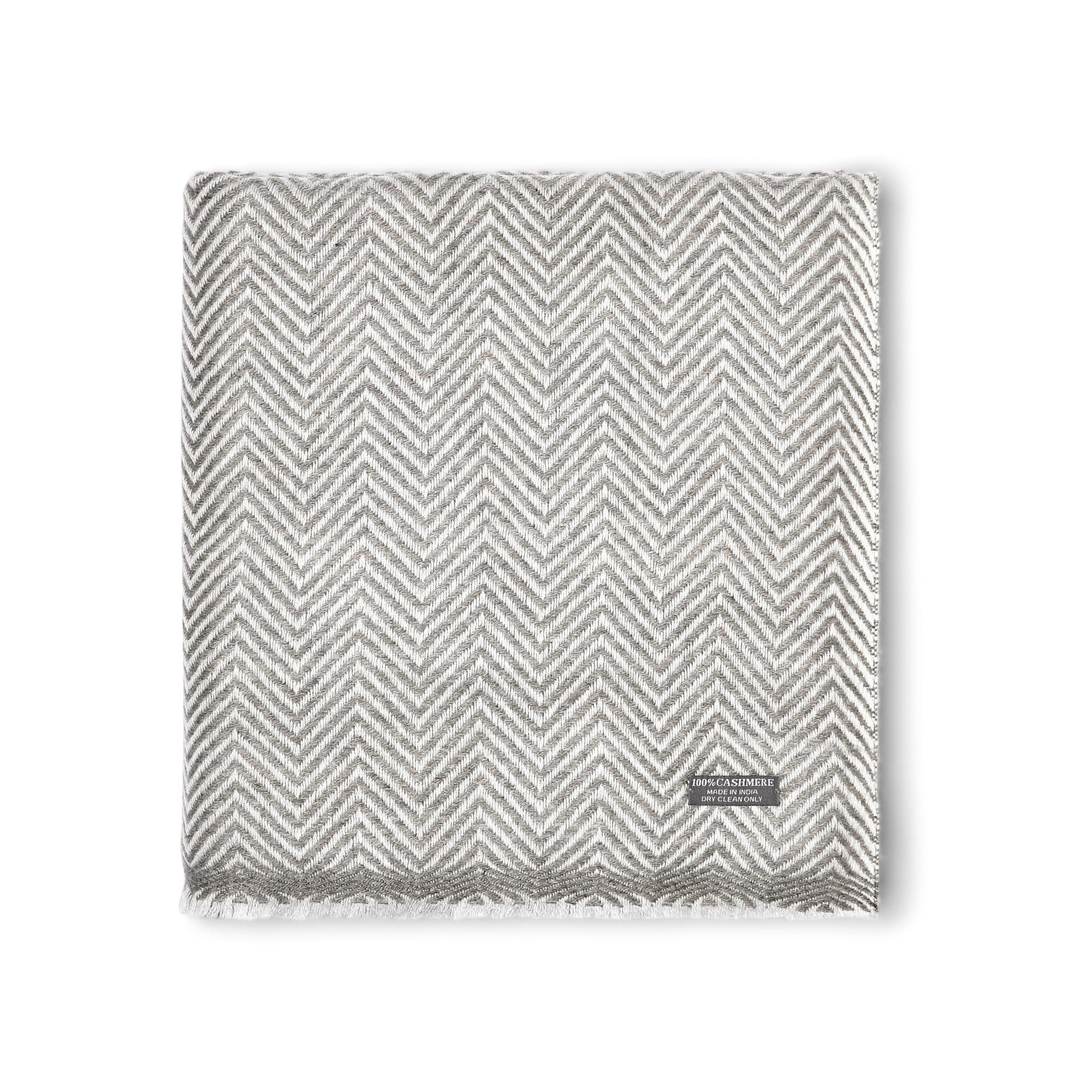 Cashmere Throw Blanket Oversized 118x55 Inch Grey with Fringe